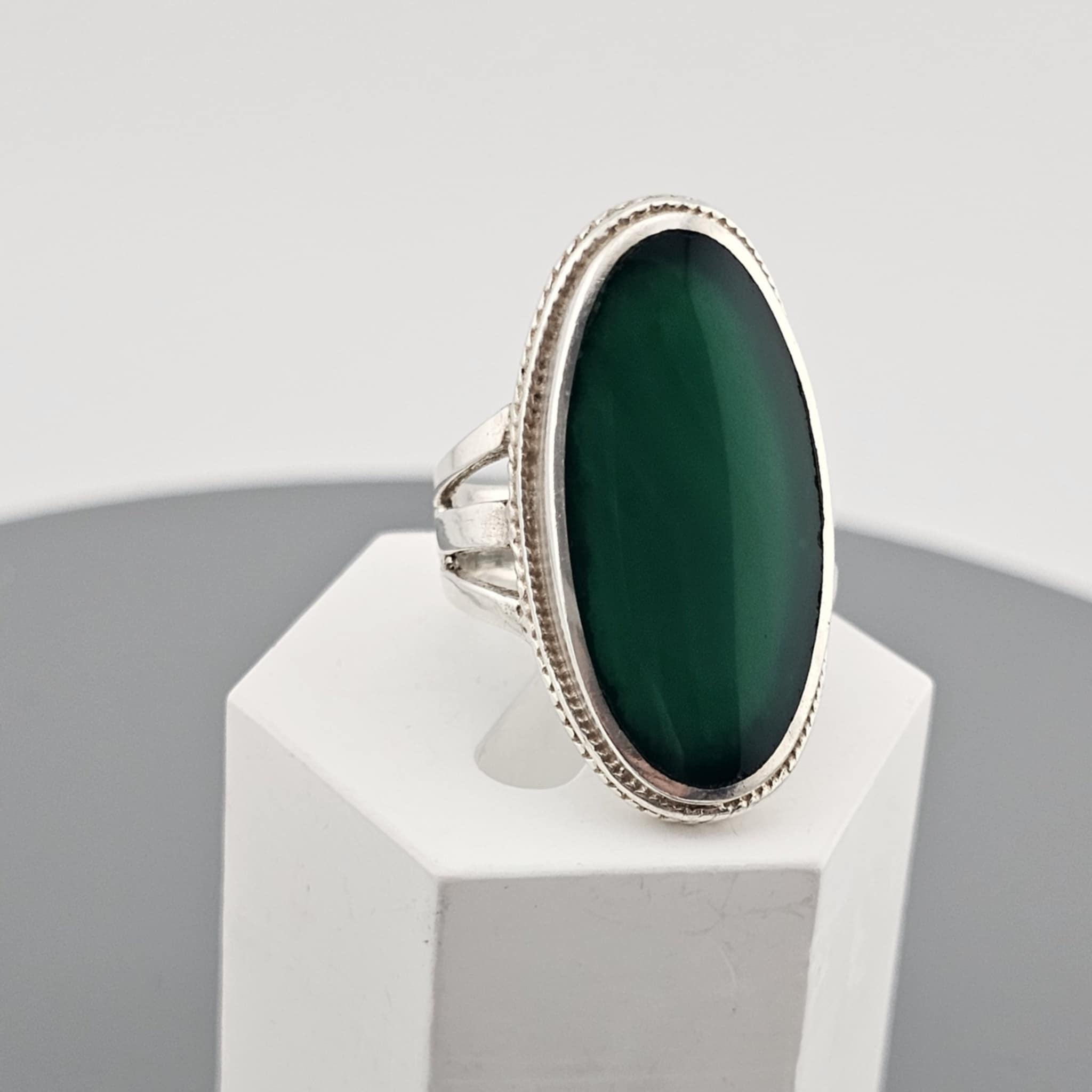 vintage statement green onyx 925 sterling silver ring