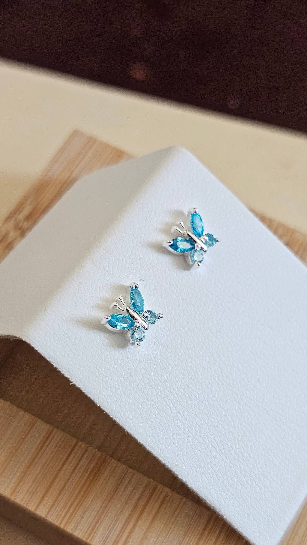 Dainty 925 Sterling Silver Blue CZ Butterfly Stud Earrings
