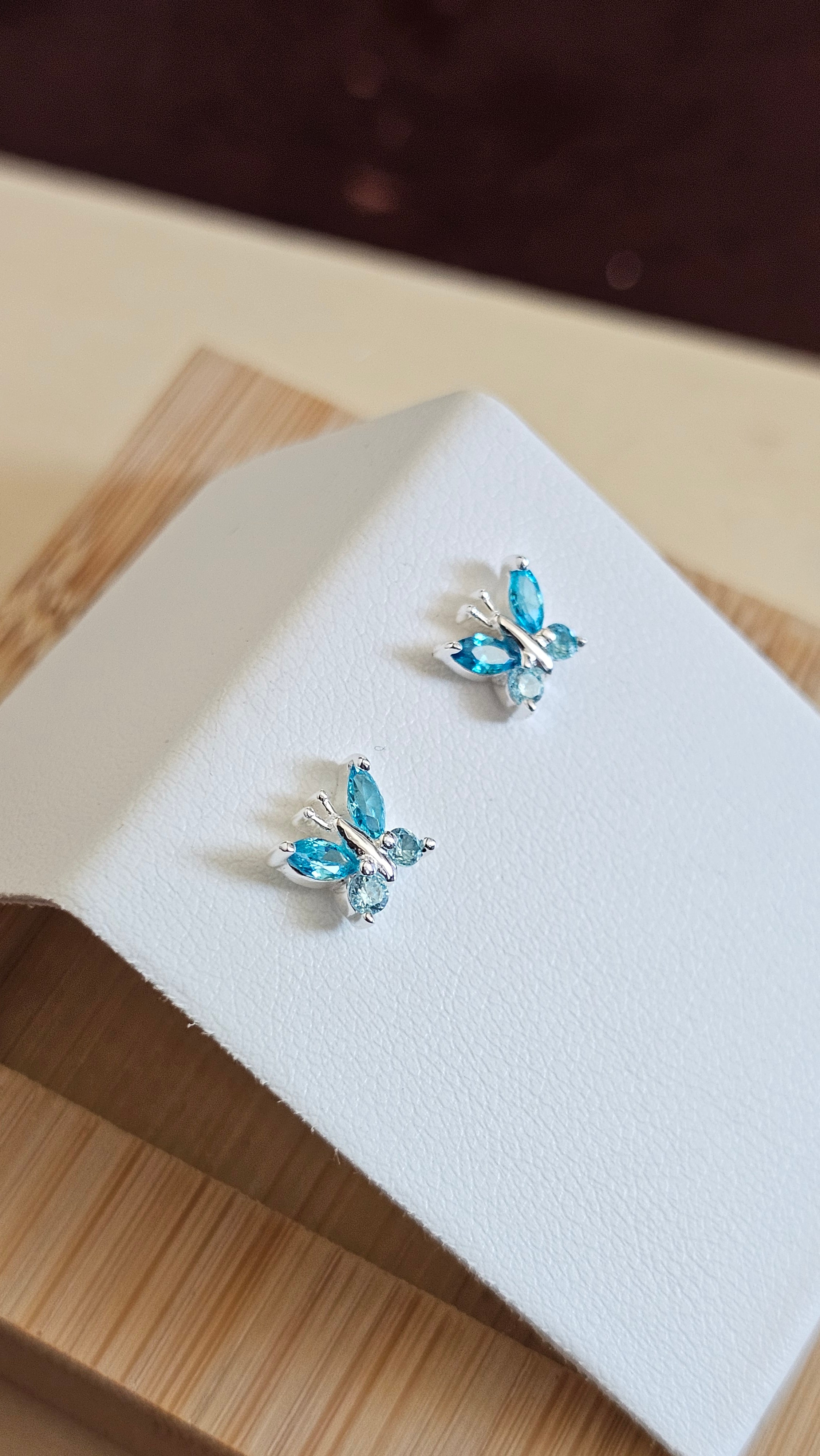 Dainty 925 Sterling Silver Blue CZ Butterfly Stud Earrings