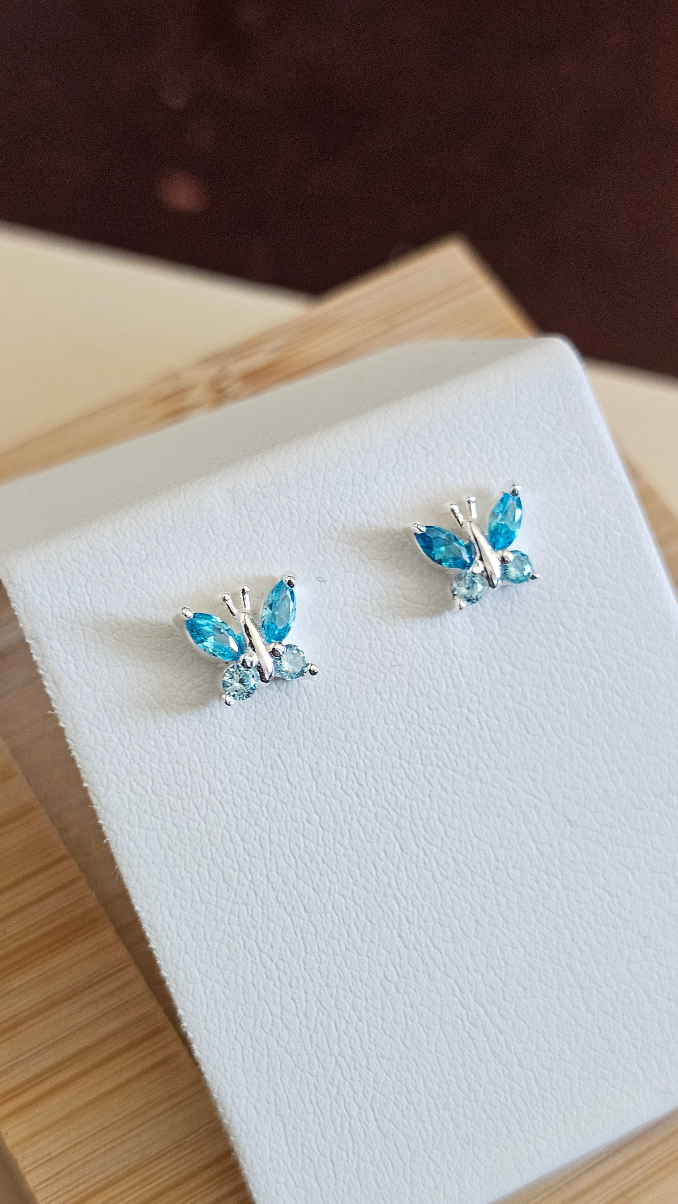 Dainty 925 Sterling Silver Blue CZ Butterfly Stud Earrings