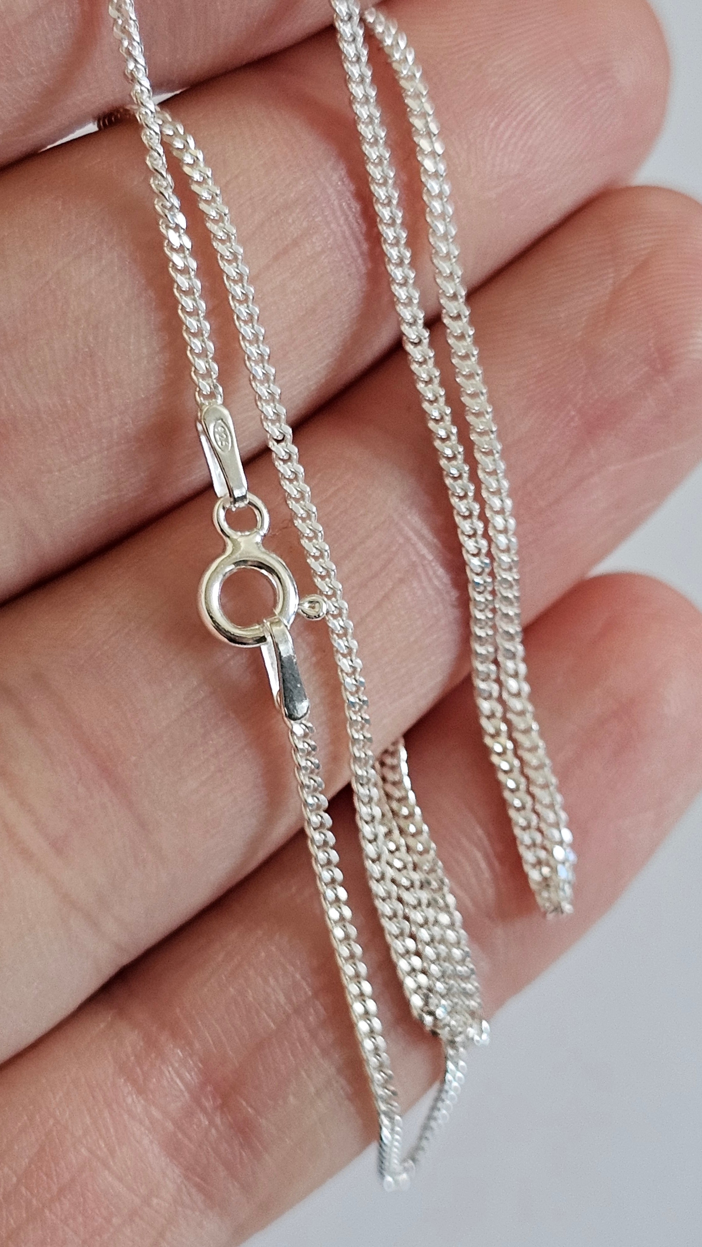 925 Sterling Silver Fine Curb Chain Necklace 18", 1.40mm Width
