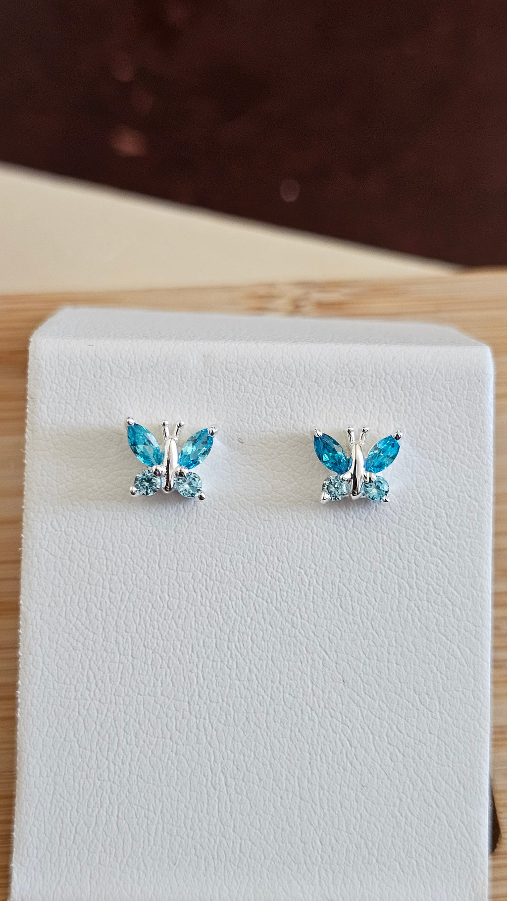 Dainty 925 Sterling Silver Blue CZ Butterfly Stud Earrings