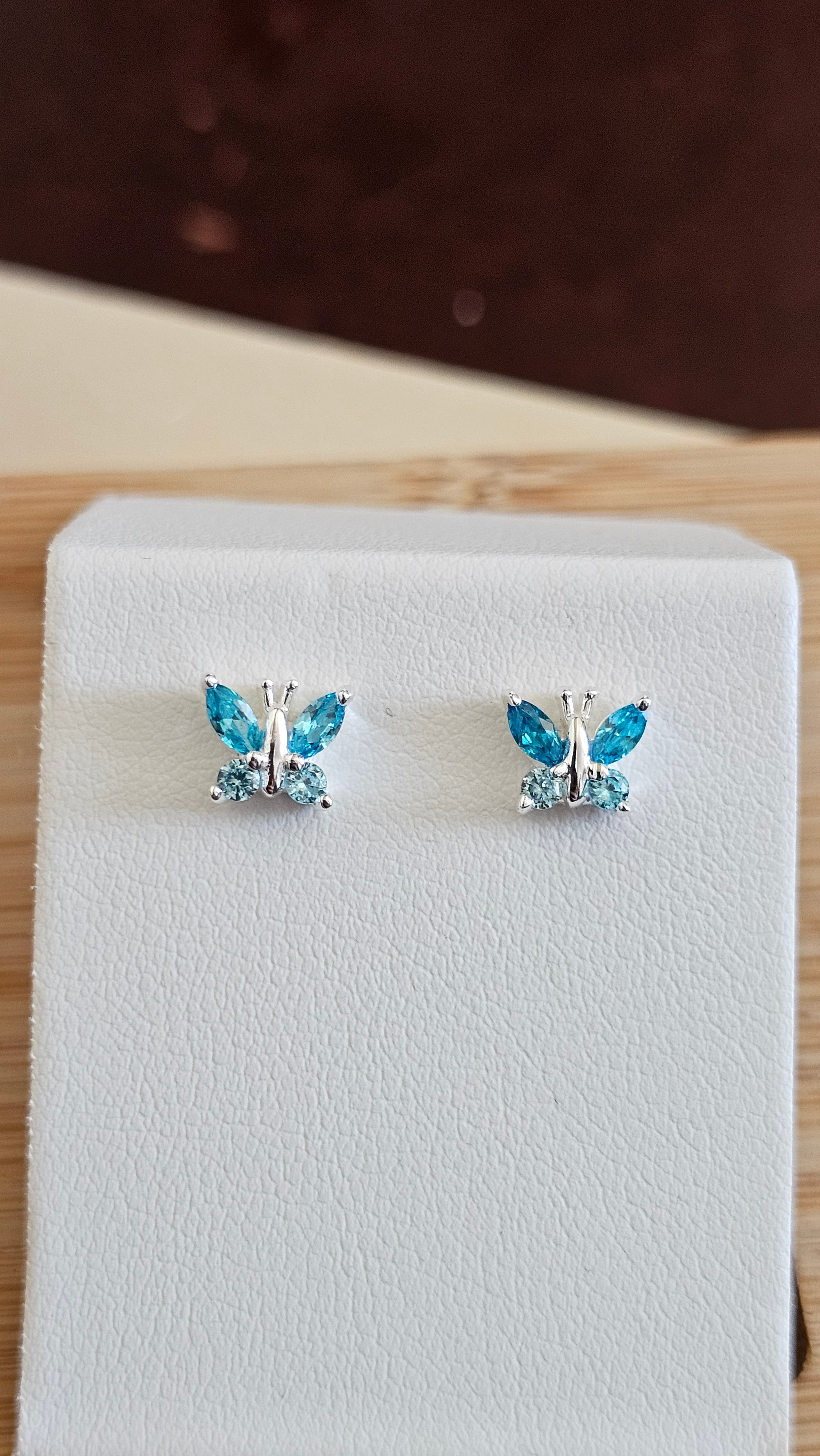 Dainty 925 Sterling Silver Blue CZ Butterfly Stud Earrings