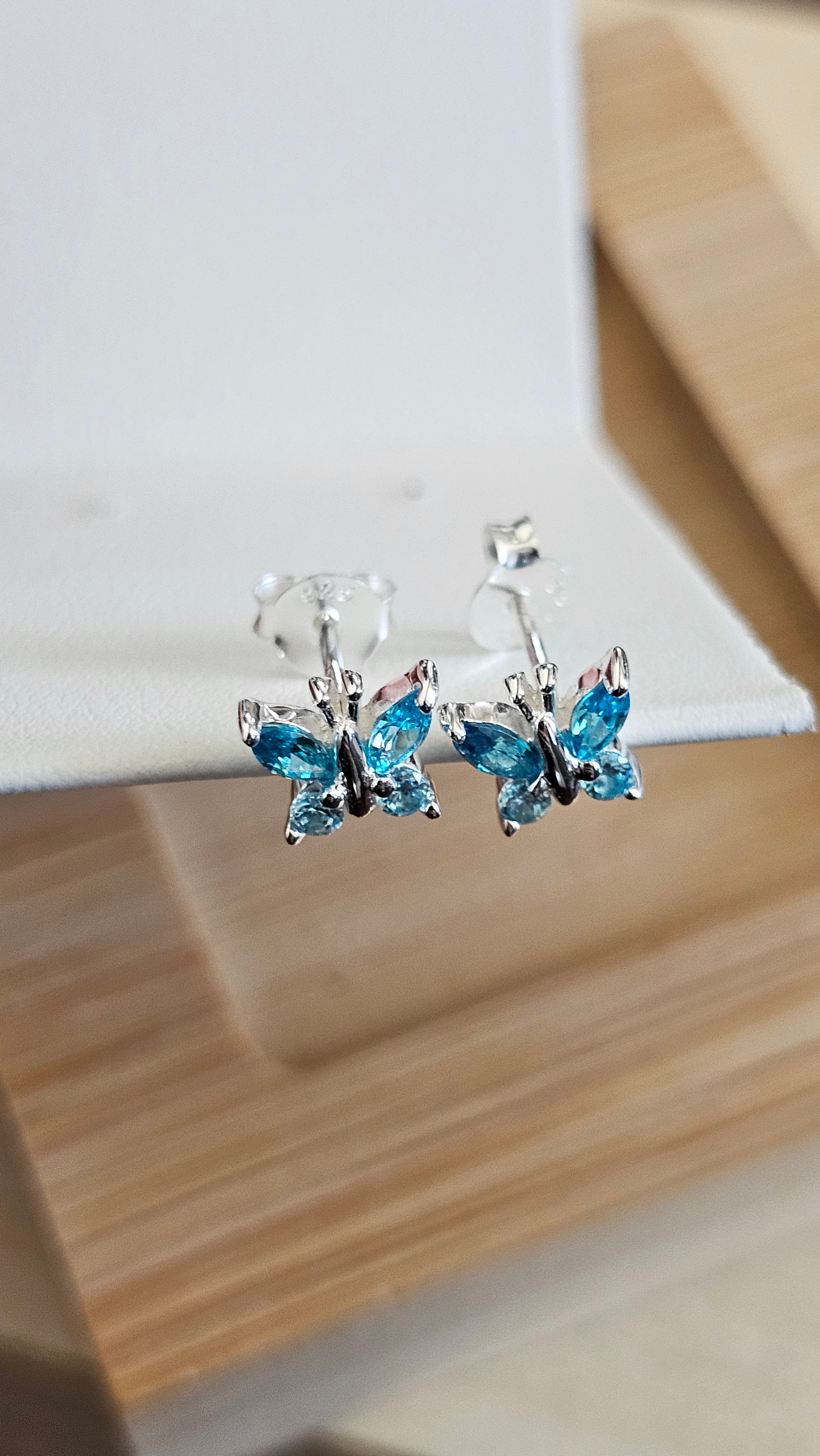 Dainty 925 Sterling Silver Blue CZ Butterfly Stud Earrings
