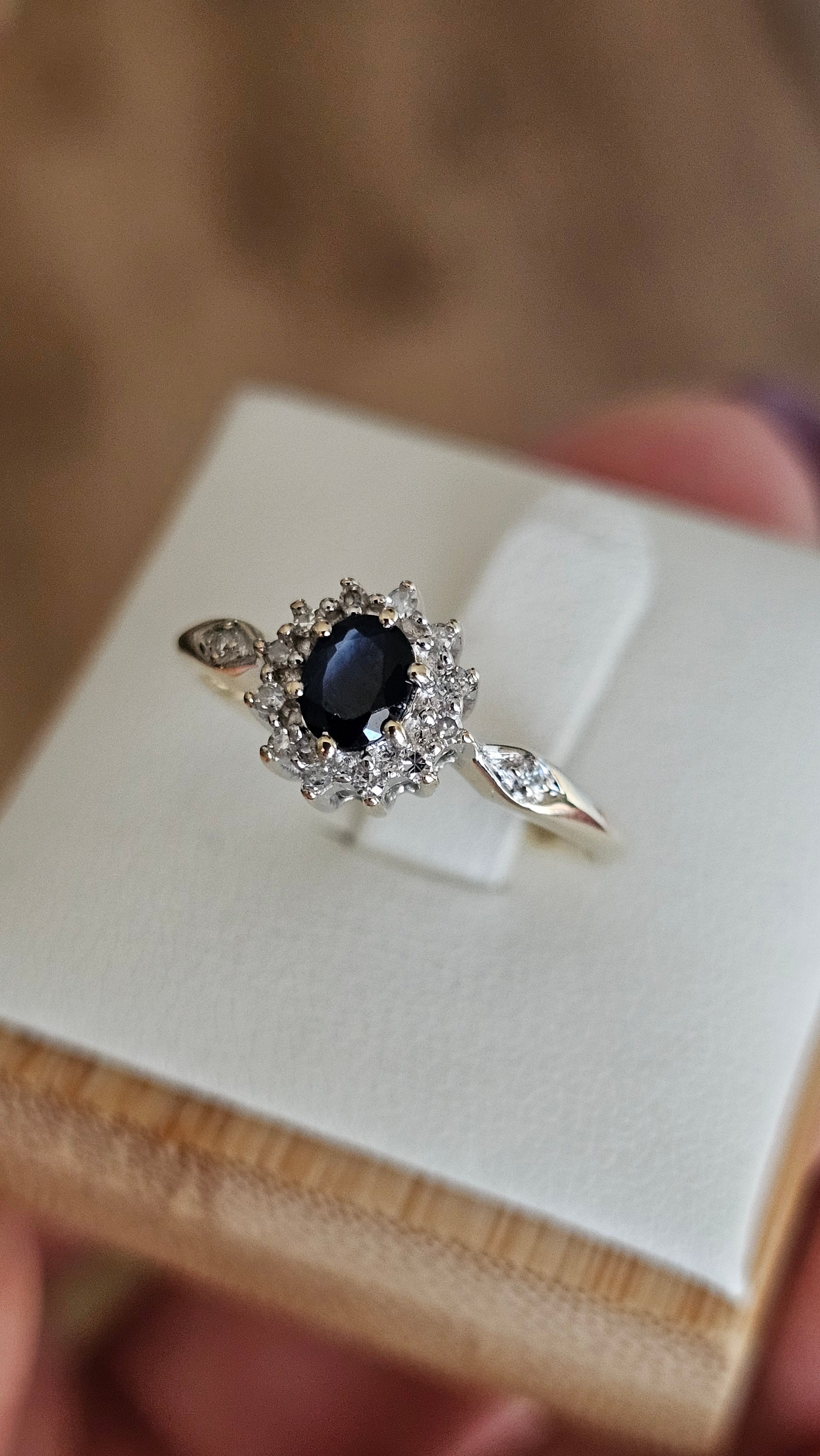 9ct Yellow Gold Natural Sapphire and Diamond Cluster Ring , size N 1/2