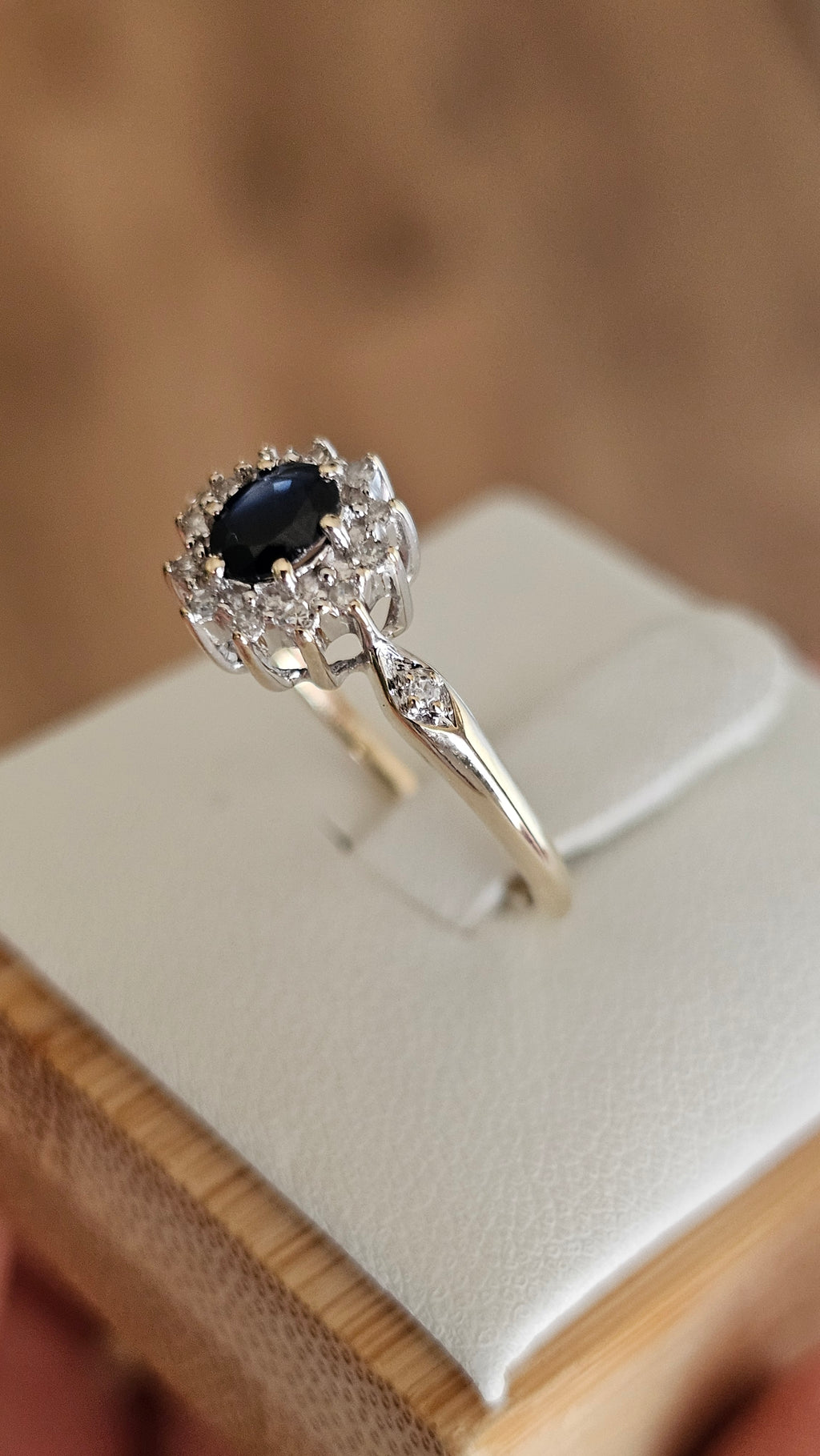 9ct Yellow Gold Natural Sapphire and Diamond Cluster Ring , size N 1/2