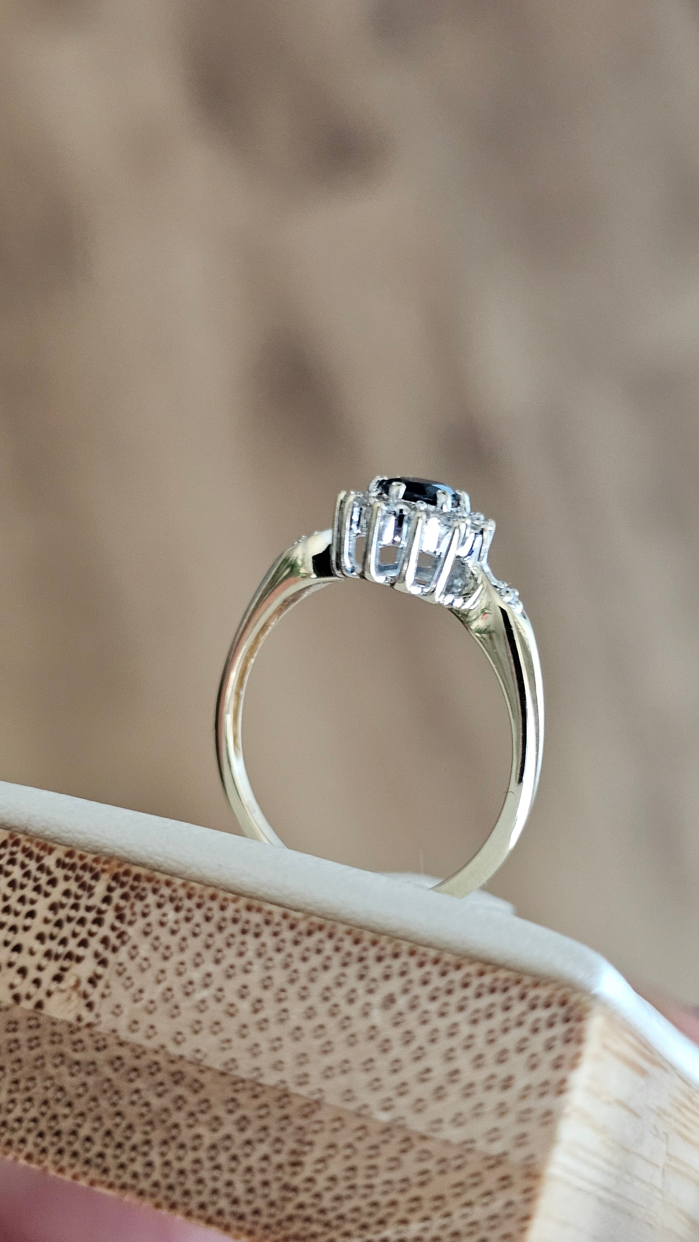 9ct Yellow Gold Natural Sapphire and Diamond Cluster Ring , size N 1/2