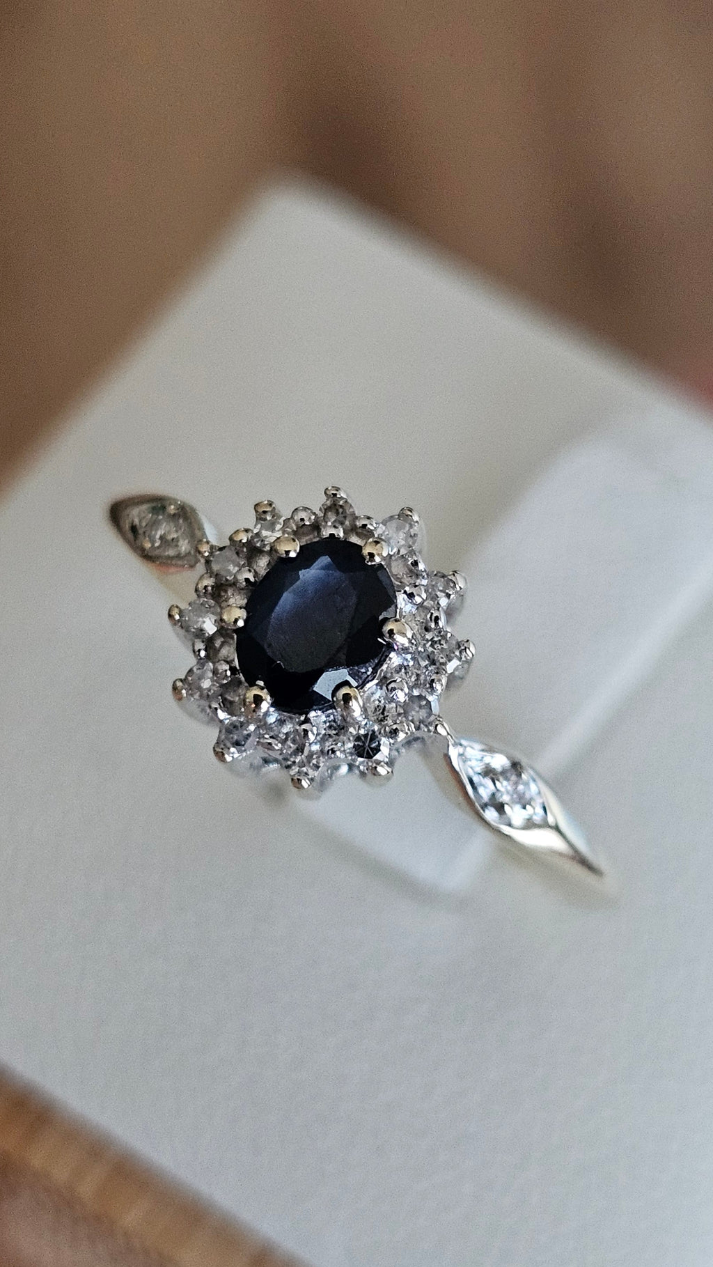 9ct Yellow Gold Natural Sapphire and Diamond Cluster Ring , size N 1/2