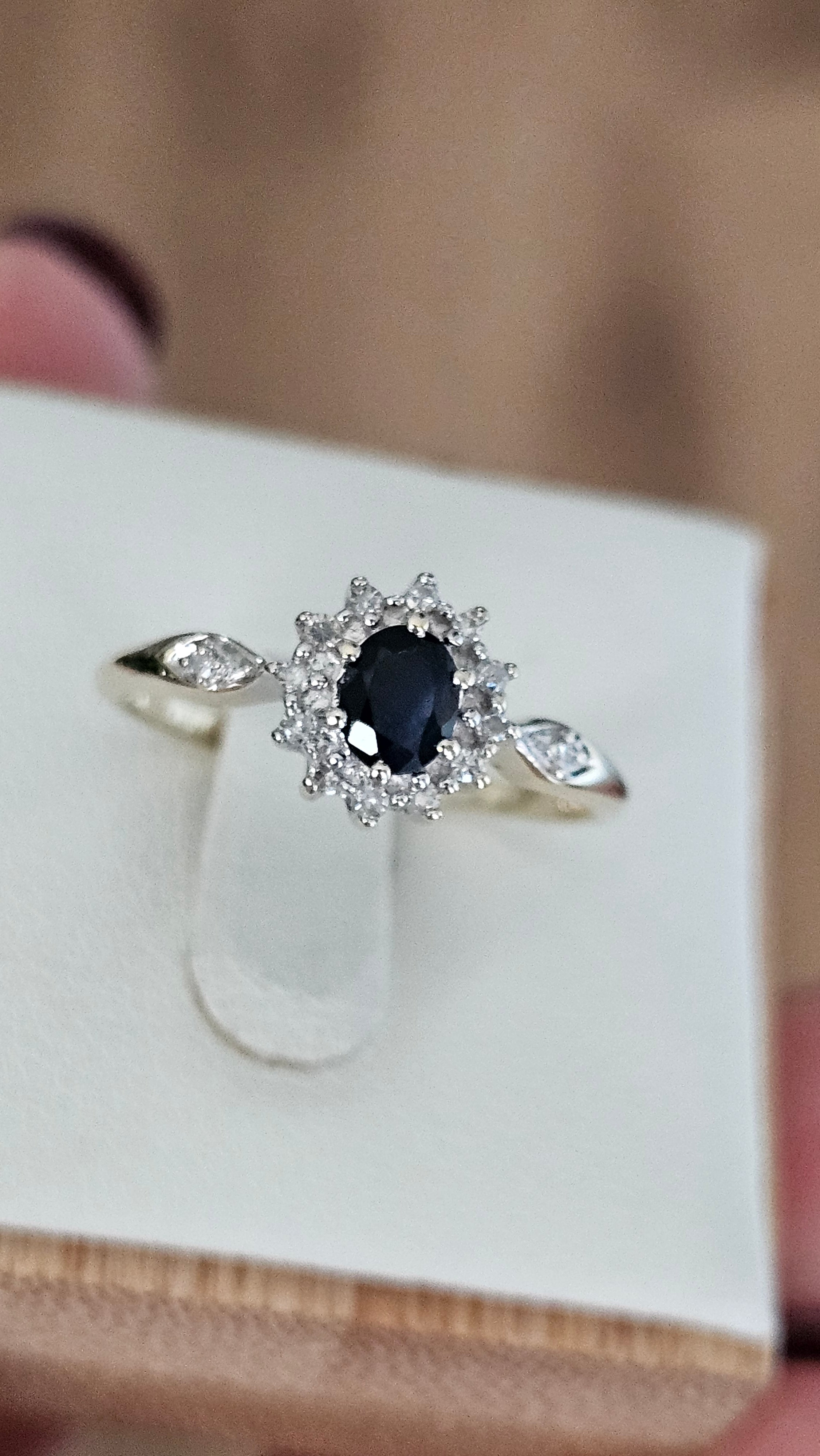 9ct Yellow Gold Natural Sapphire and Diamond Cluster Ring , size N 1/2