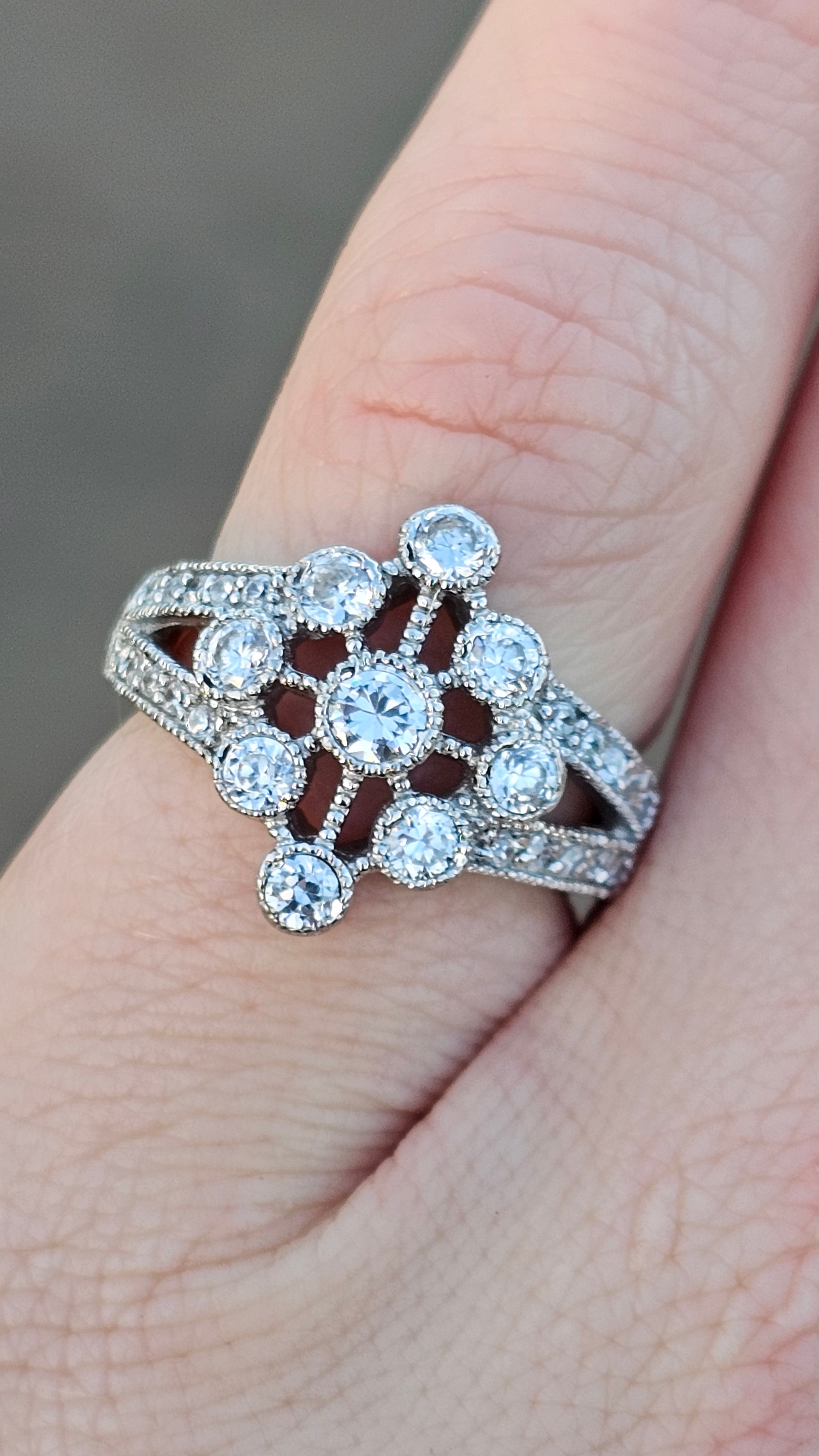 925 Sterling Silver Art Deco Style Cluster Ring , size K 1/2