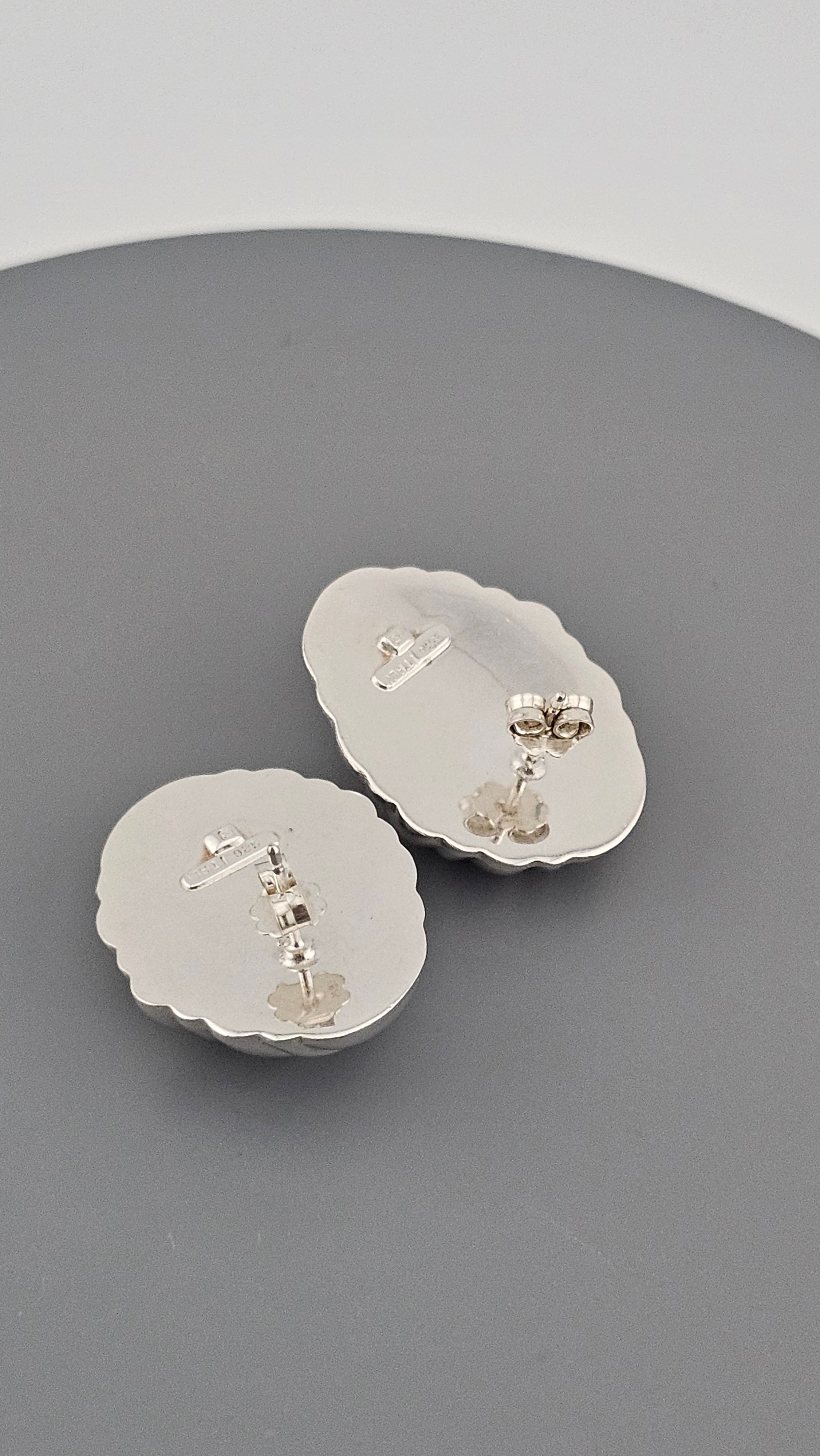 Vintage  Solid 925 Sterling Silver Puffy Large Stud Earrings