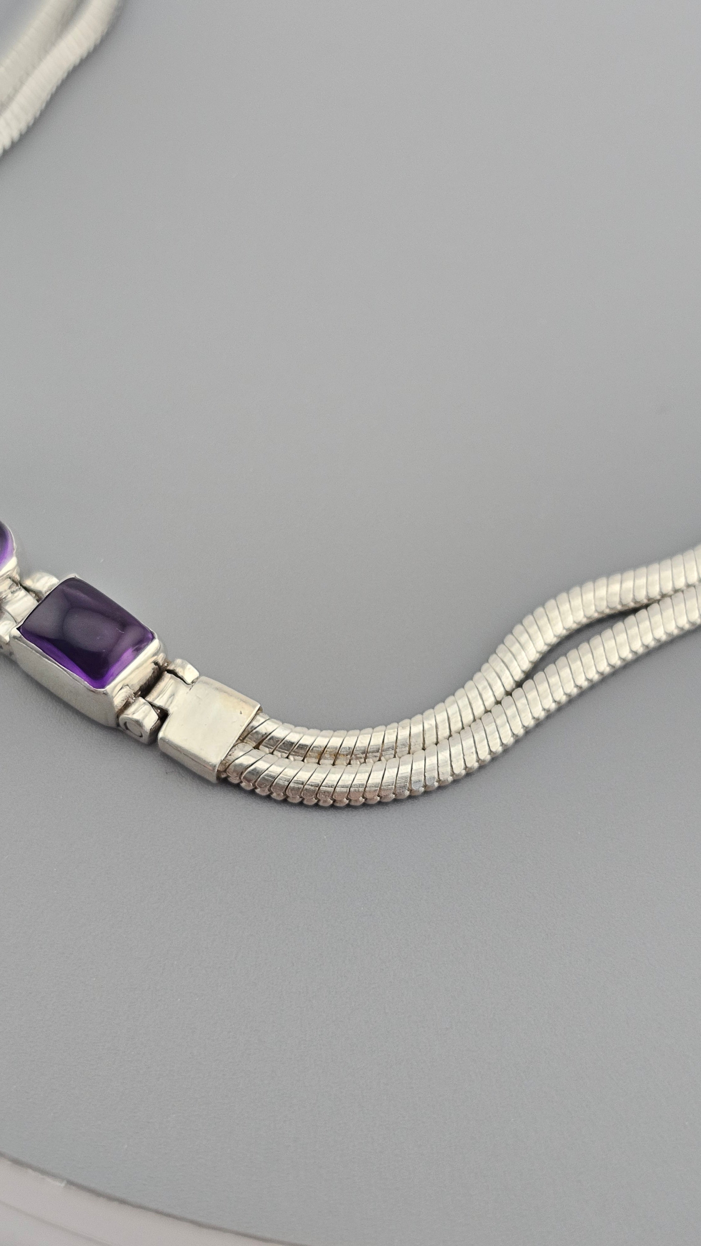 925 Sterling Silver Natural Amethyst Bracelet 19-20cm Adjustable 10.7g Stamped