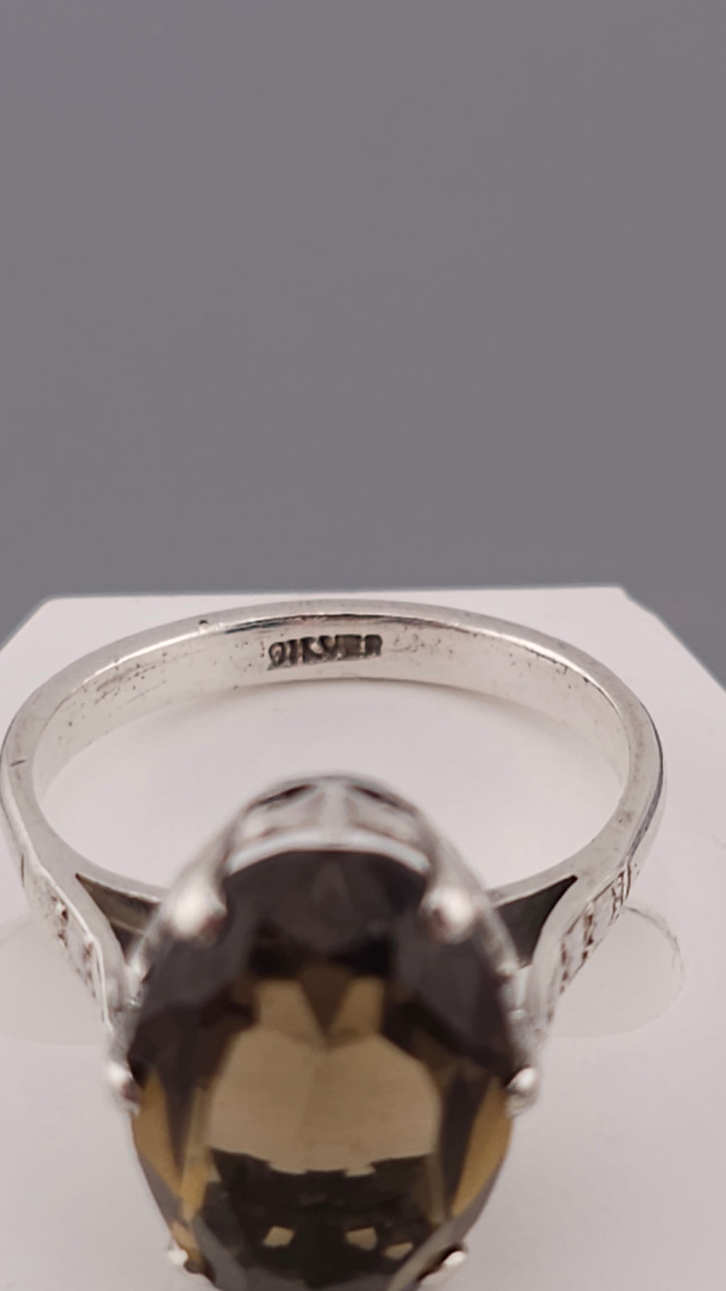 Vintage 925 Sterling Silver Solitaire Ring set with Large Smokey Quartz Gemstone, size L 1/2