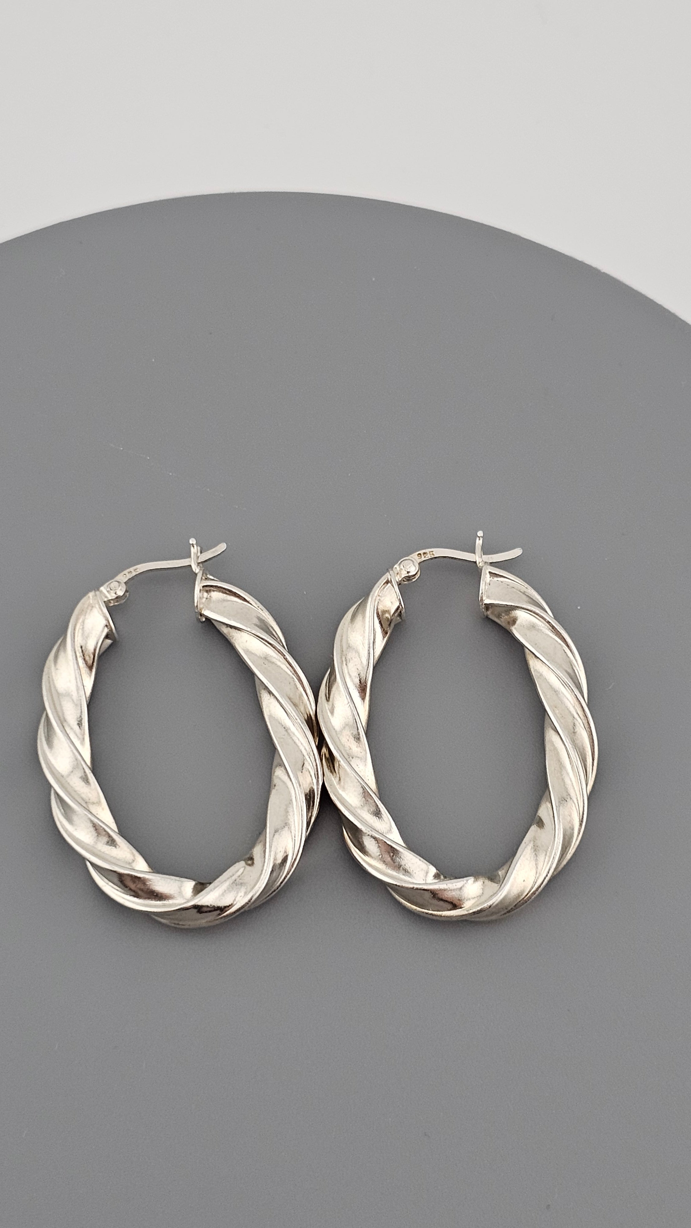 925 Sterling Silver Twisted Oval Hoop Earrings