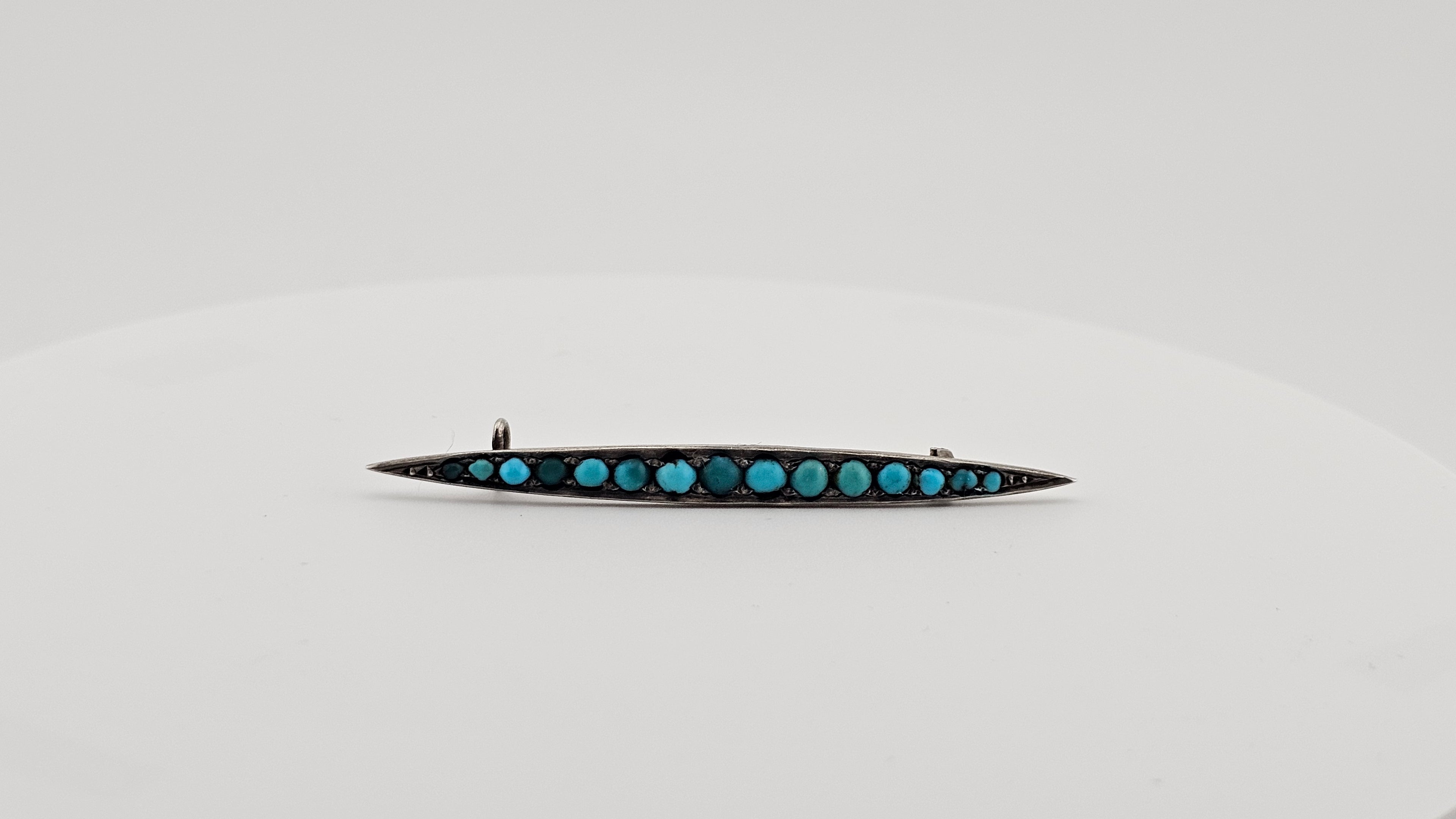 Antique Silver Gilt Bar Pin Brooch set with Turquoise Cabochon Stones