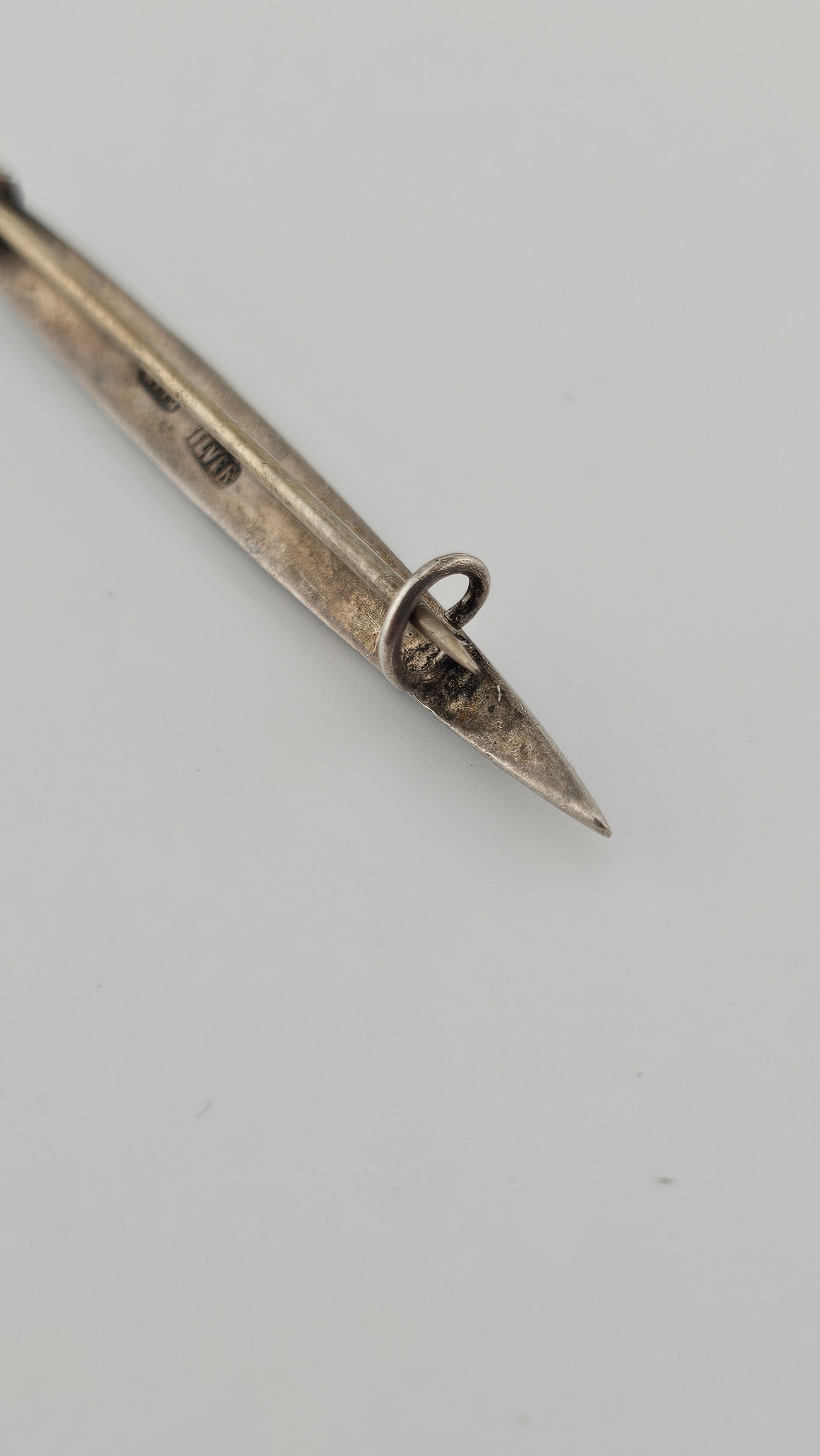 Antique Silver Gilt Bar Pin Brooch set with Turquoise Cabochon Stones