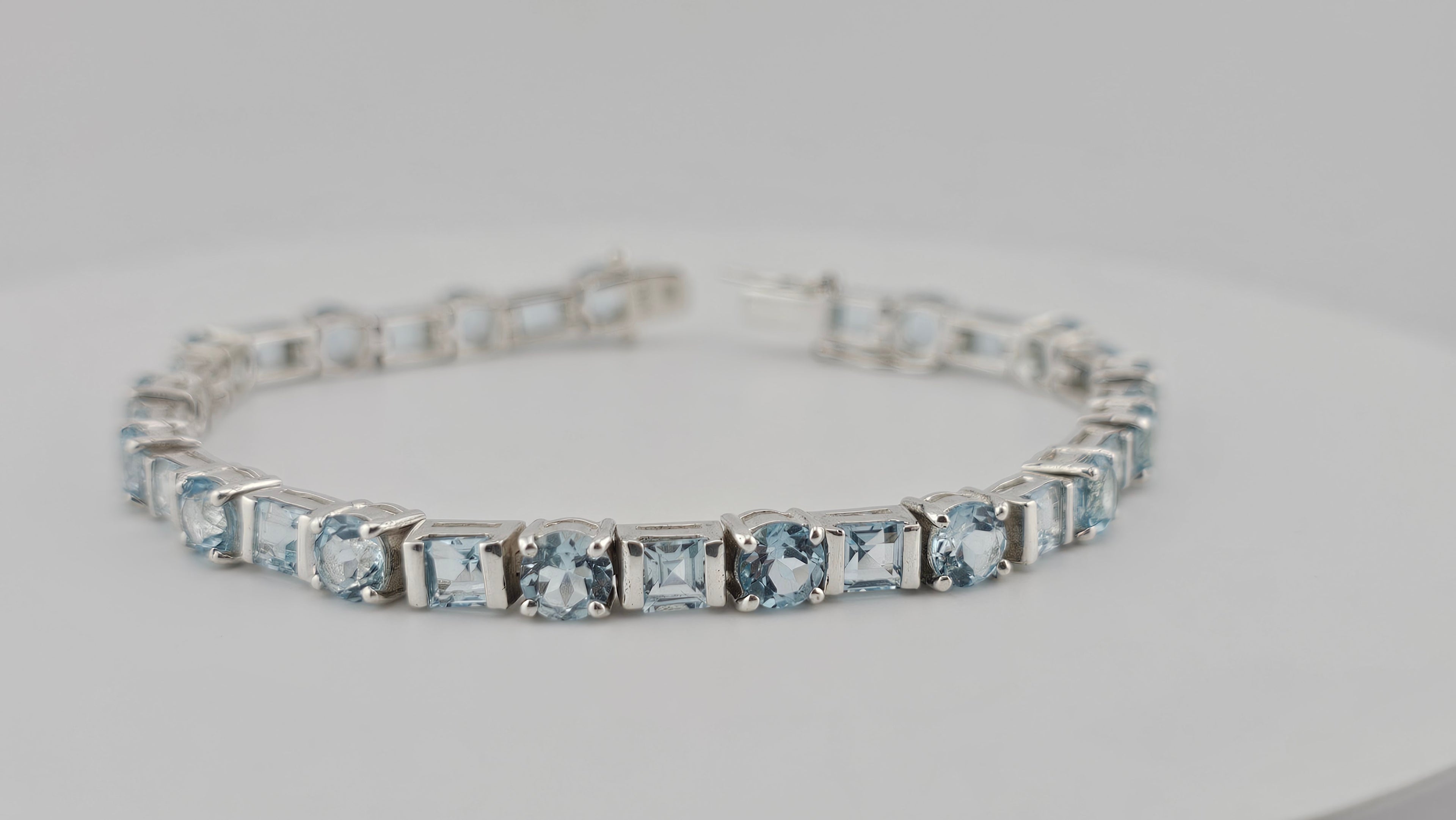 925 Sterling Silver Natural Blue Topaz Tennis Bracelet 18.5cm Hallmarked 16.7g