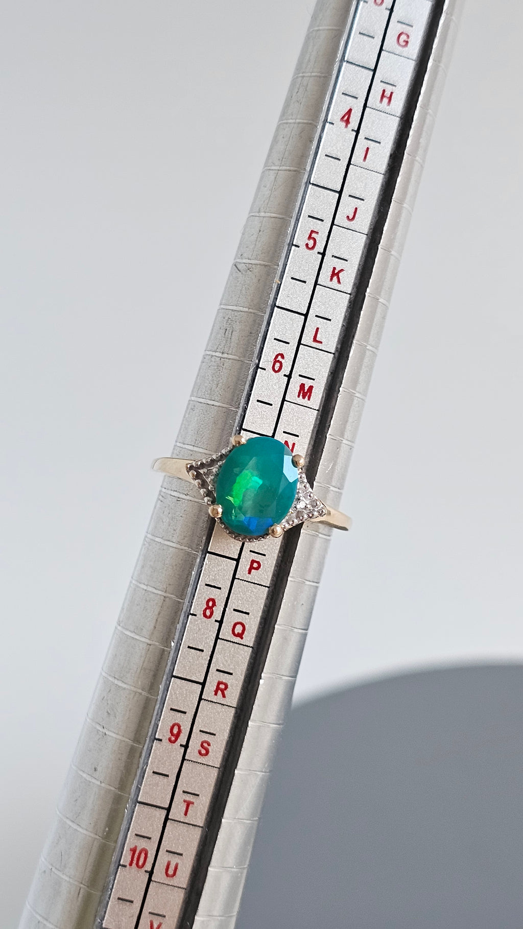 Elegant 10ct Yellow Gold Natural Green Opal & Diamond Accent Ring