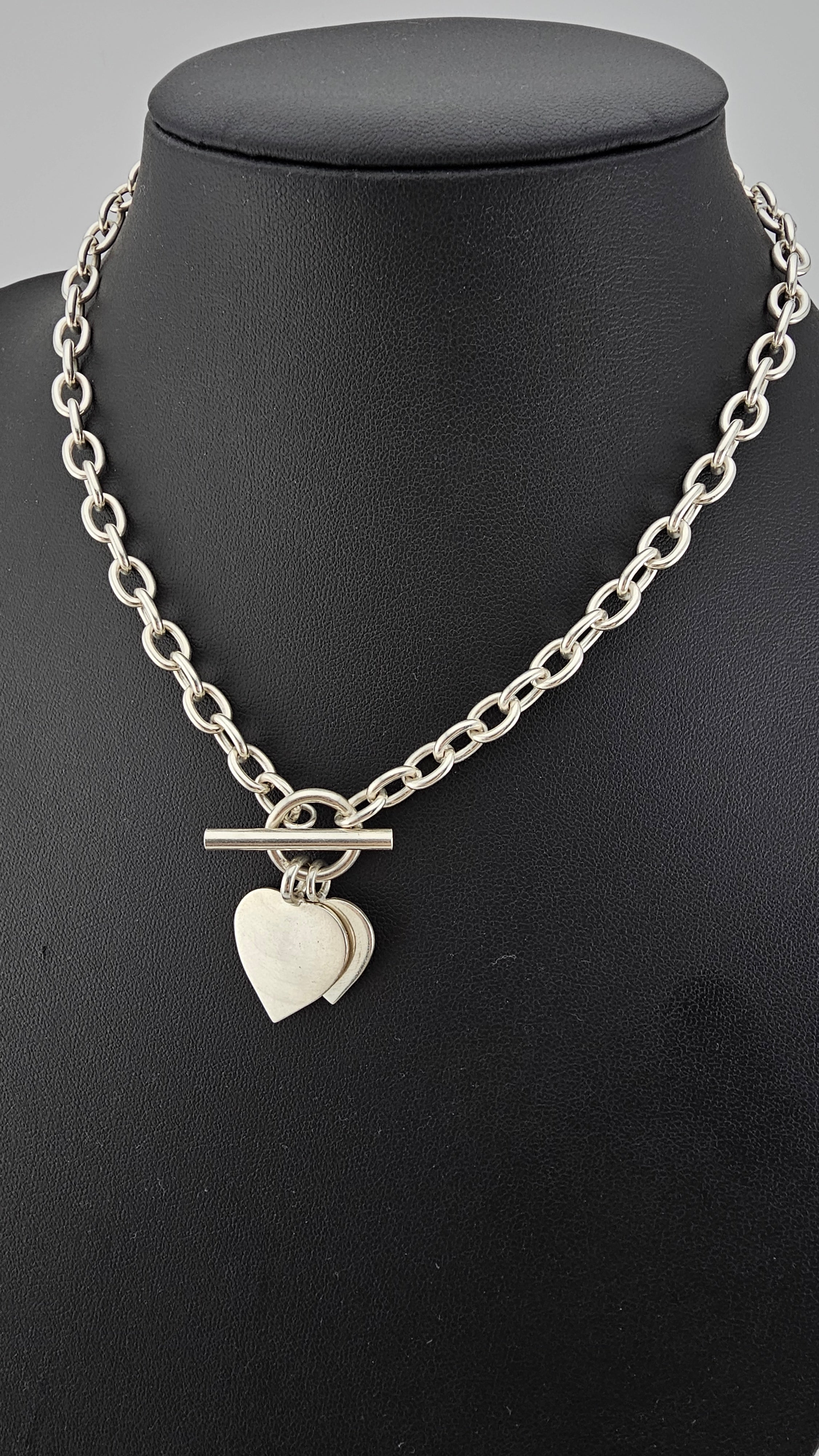925 Sterling Silver Heart T-bar Toggle Necklace, lengt 41cm