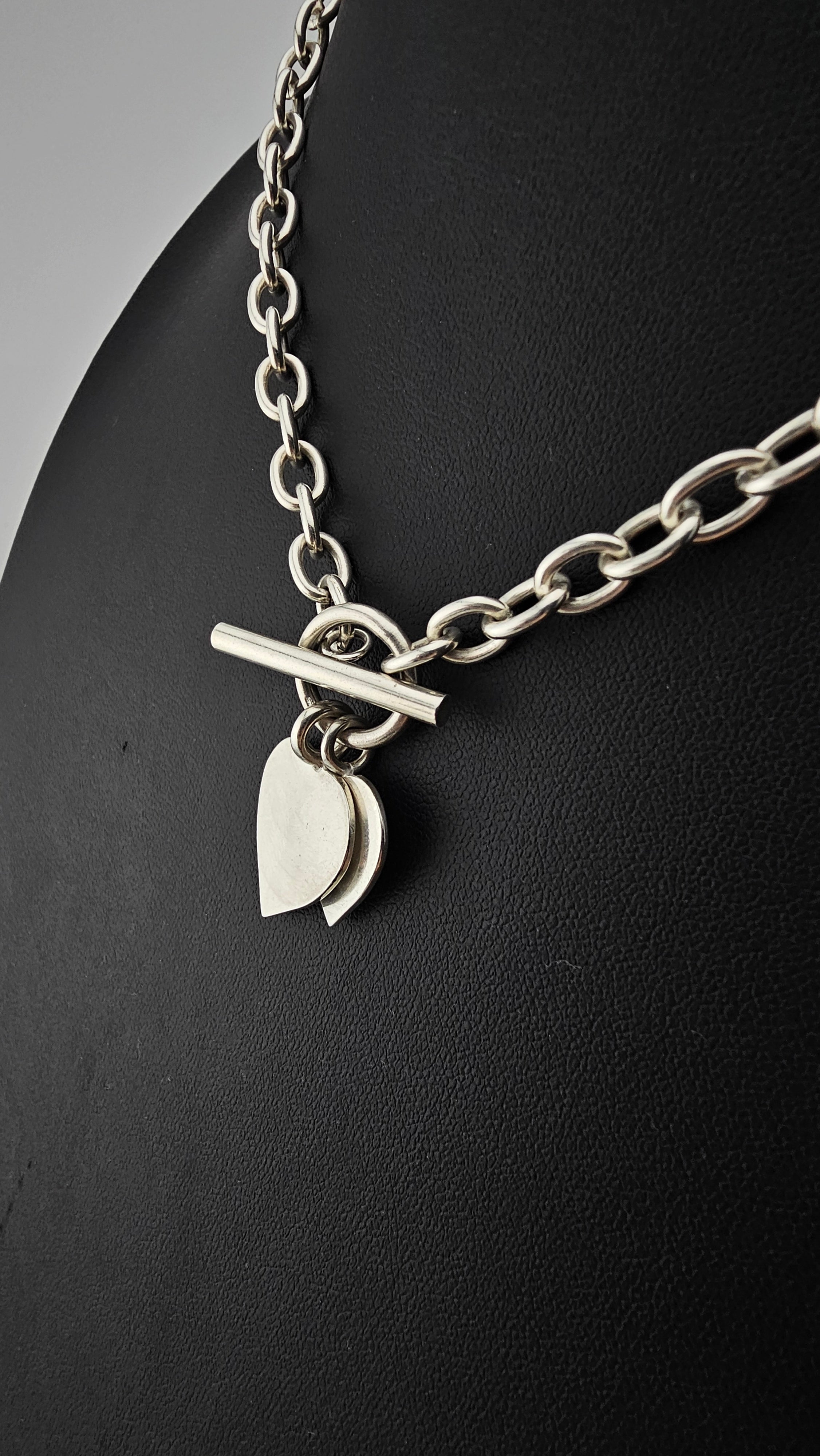 925 Sterling Silver Heart T-bar Toggle Necklace, lengt 41cm