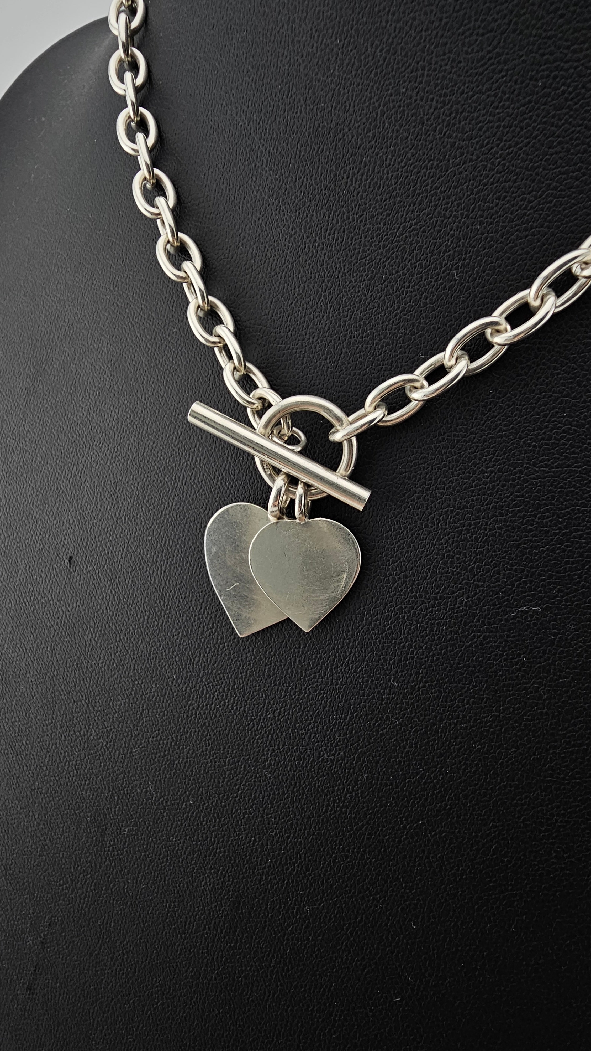 925 Sterling Silver Heart T-bar Toggle Necklace, lengt 41cm