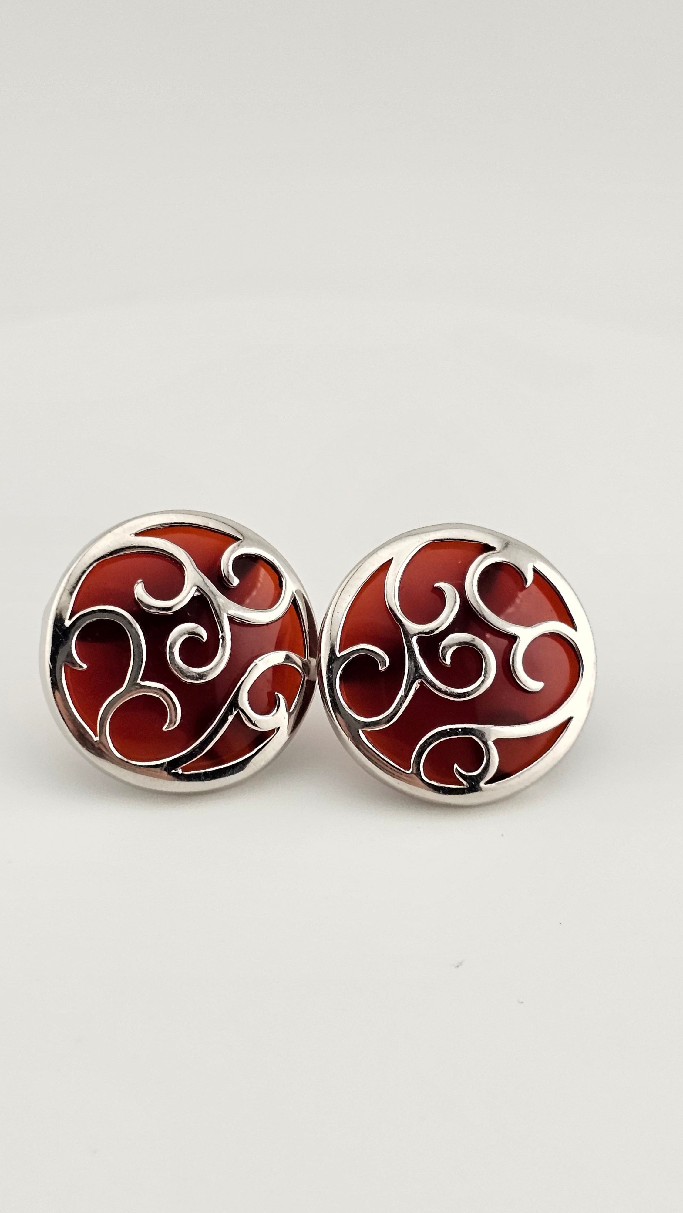 925 Sterling Silver Round Stud Earrings set with Carnelian