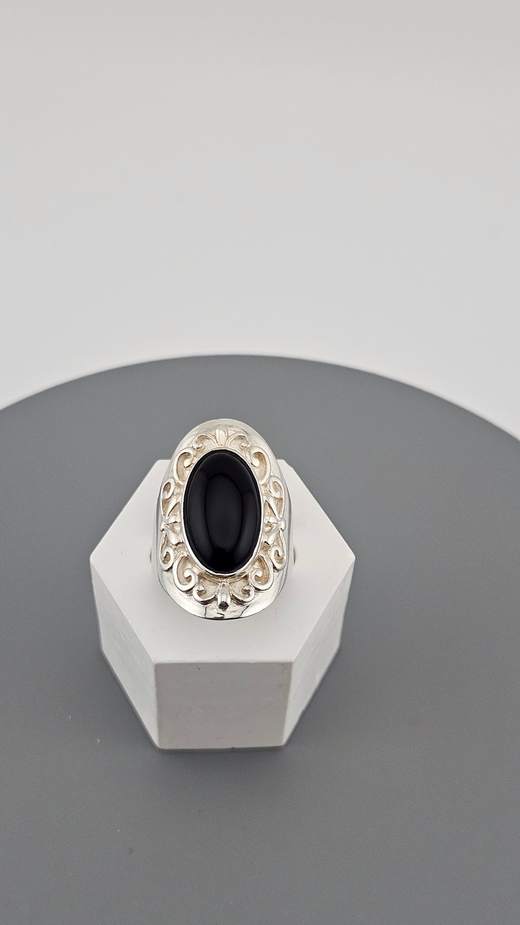 Vintage Black Onyx Sterling Silver Statement Ring, size P
