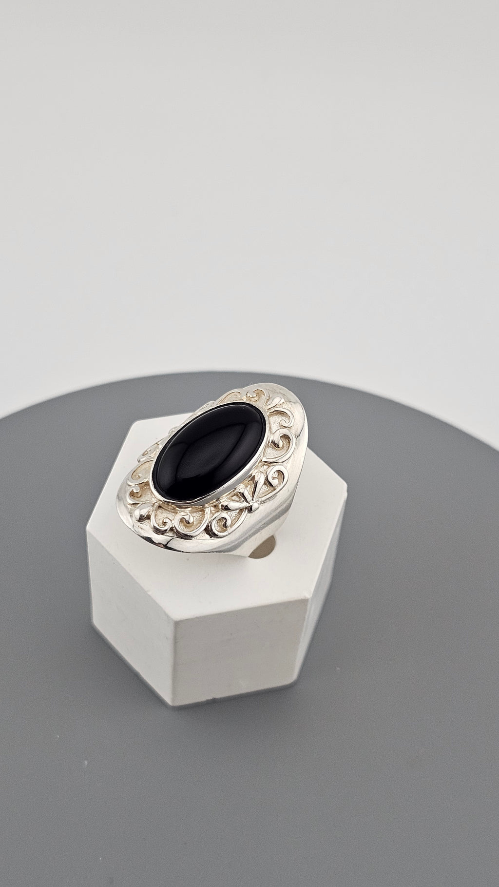 Vintage Black Onyx Sterling Silver Statement Ring, size P