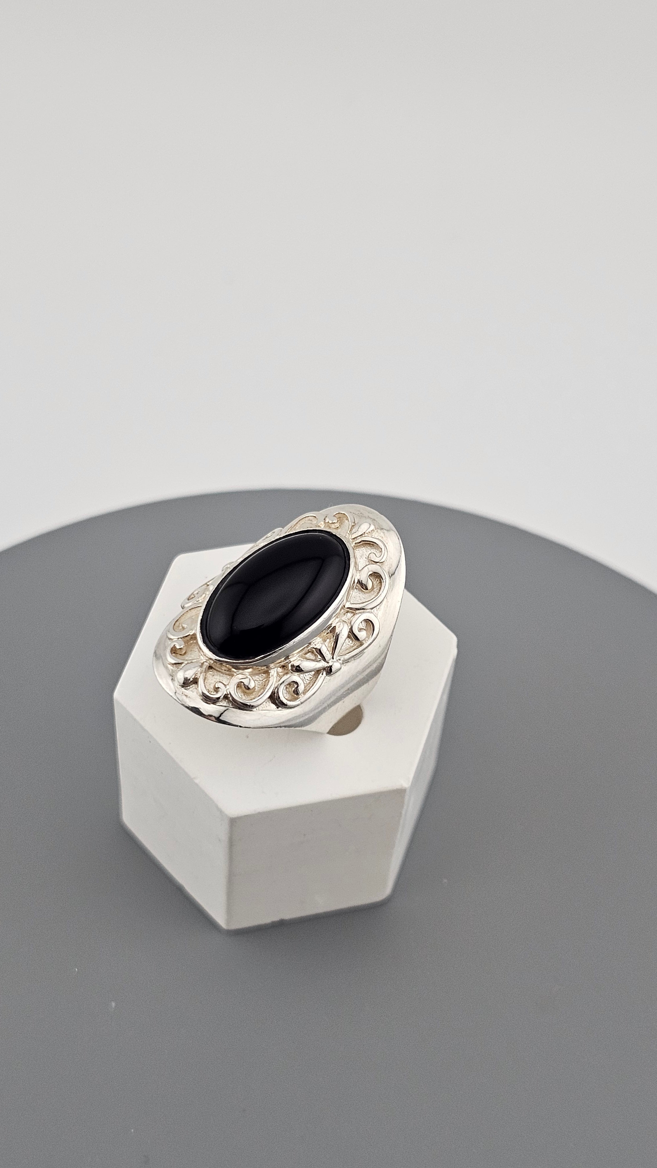 Vintage Black Onyx Sterling Silver Statement Ring, size P