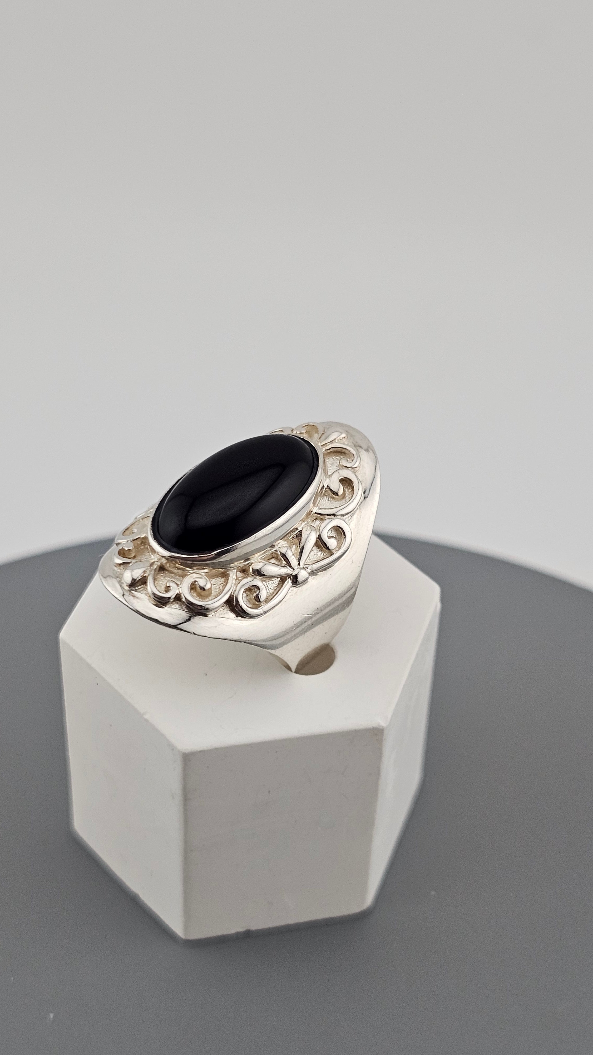 Vintage Black Onyx Sterling Silver Statement Ring, size P
