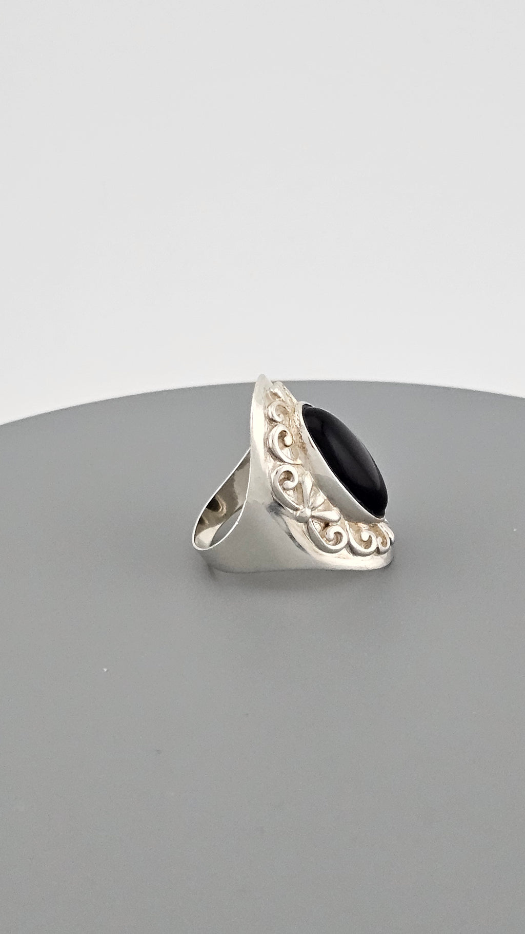 Vintage Black Onyx Sterling Silver Statement Ring, size P