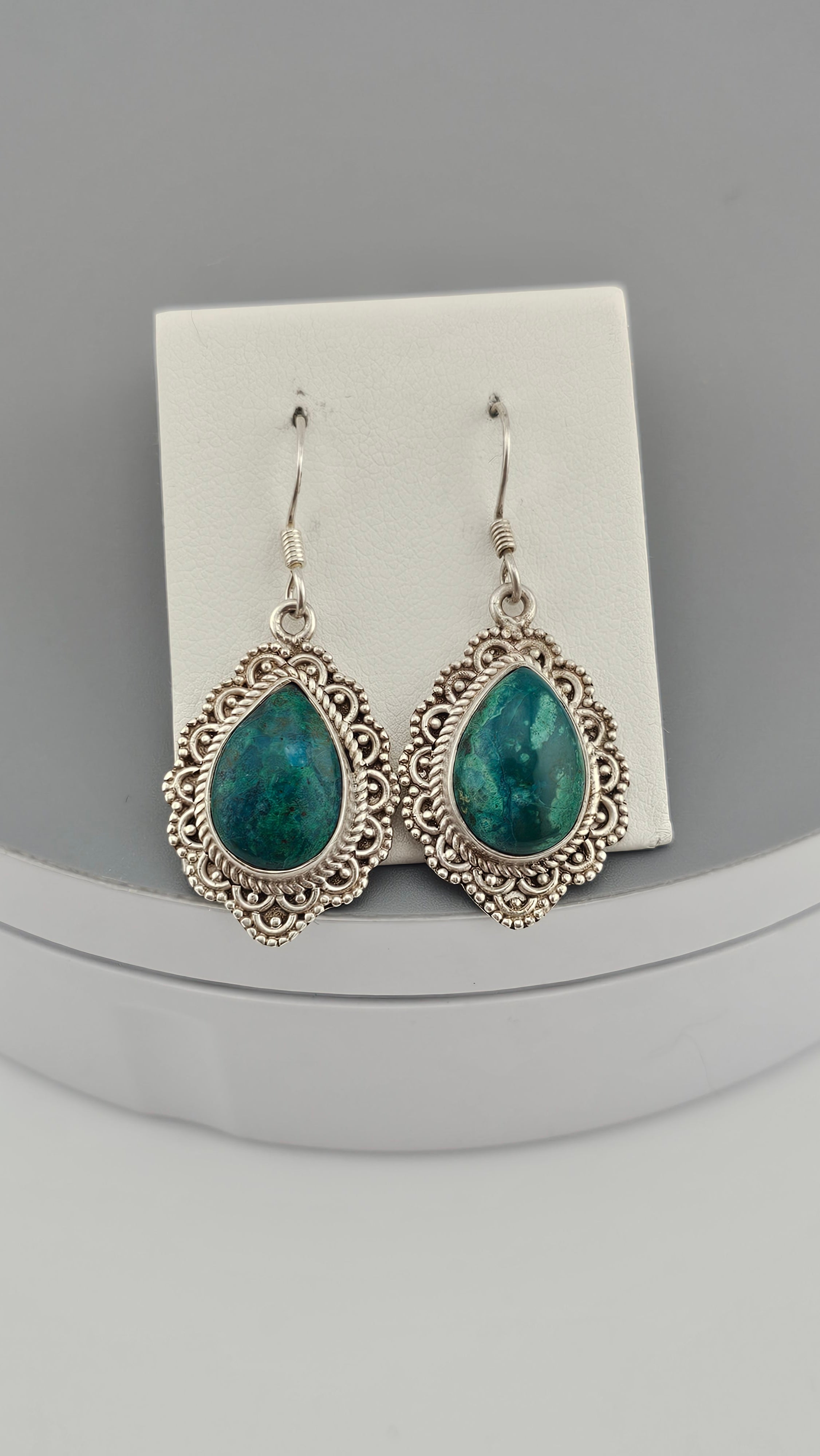 925 Sterling Silver Chrysocolla Gemstone Drop Earrings