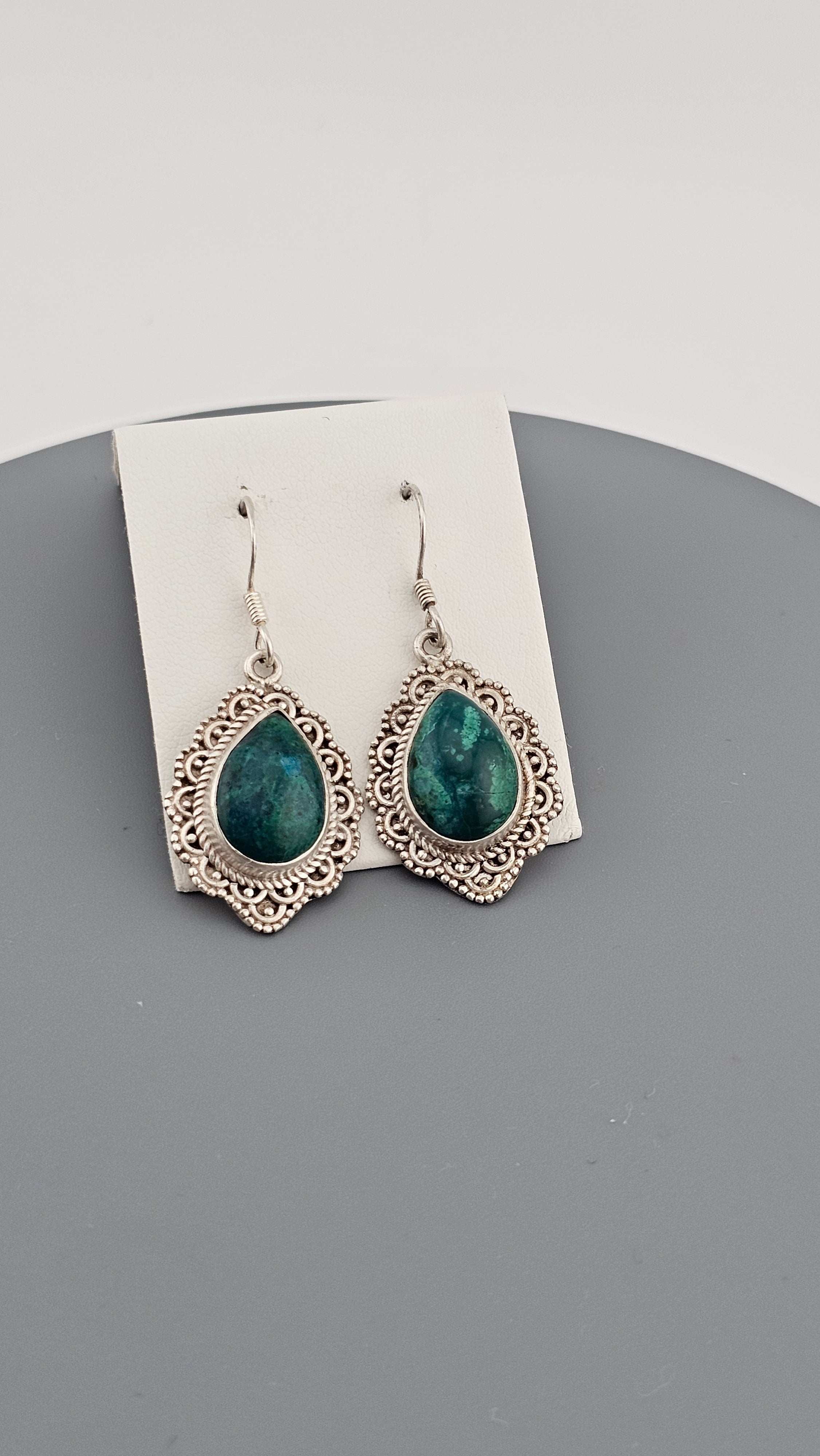 925 Sterling Silver Chrysocolla Gemstone Drop Earrings