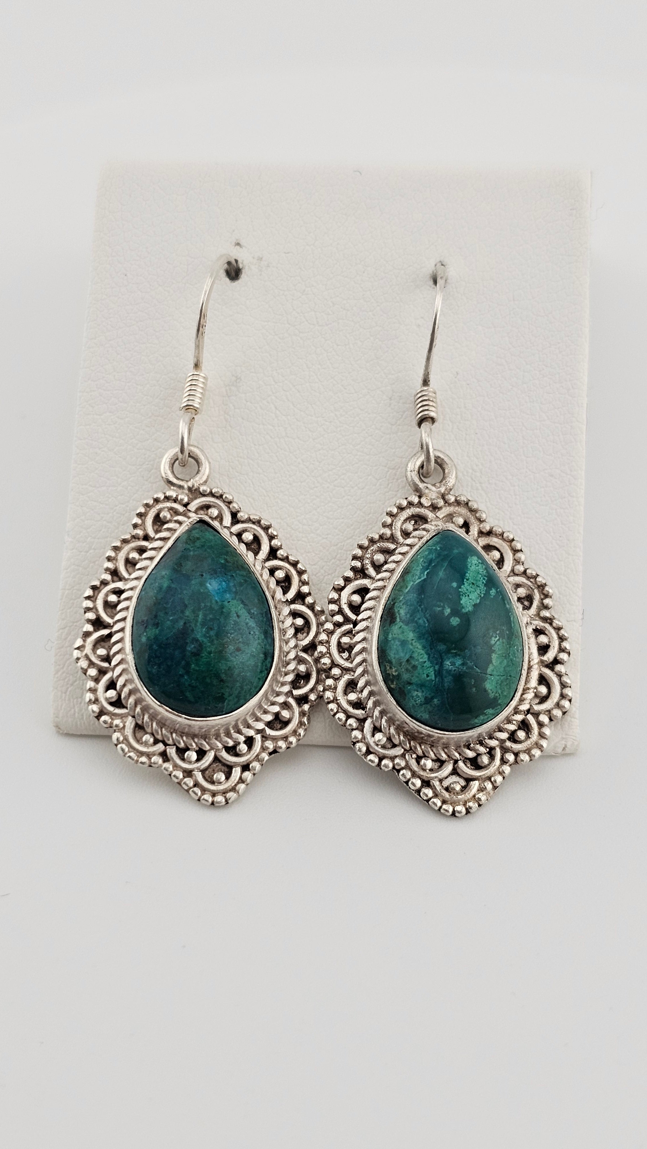 925 Sterling Silver Chrysocolla Gemstone Drop Earrings