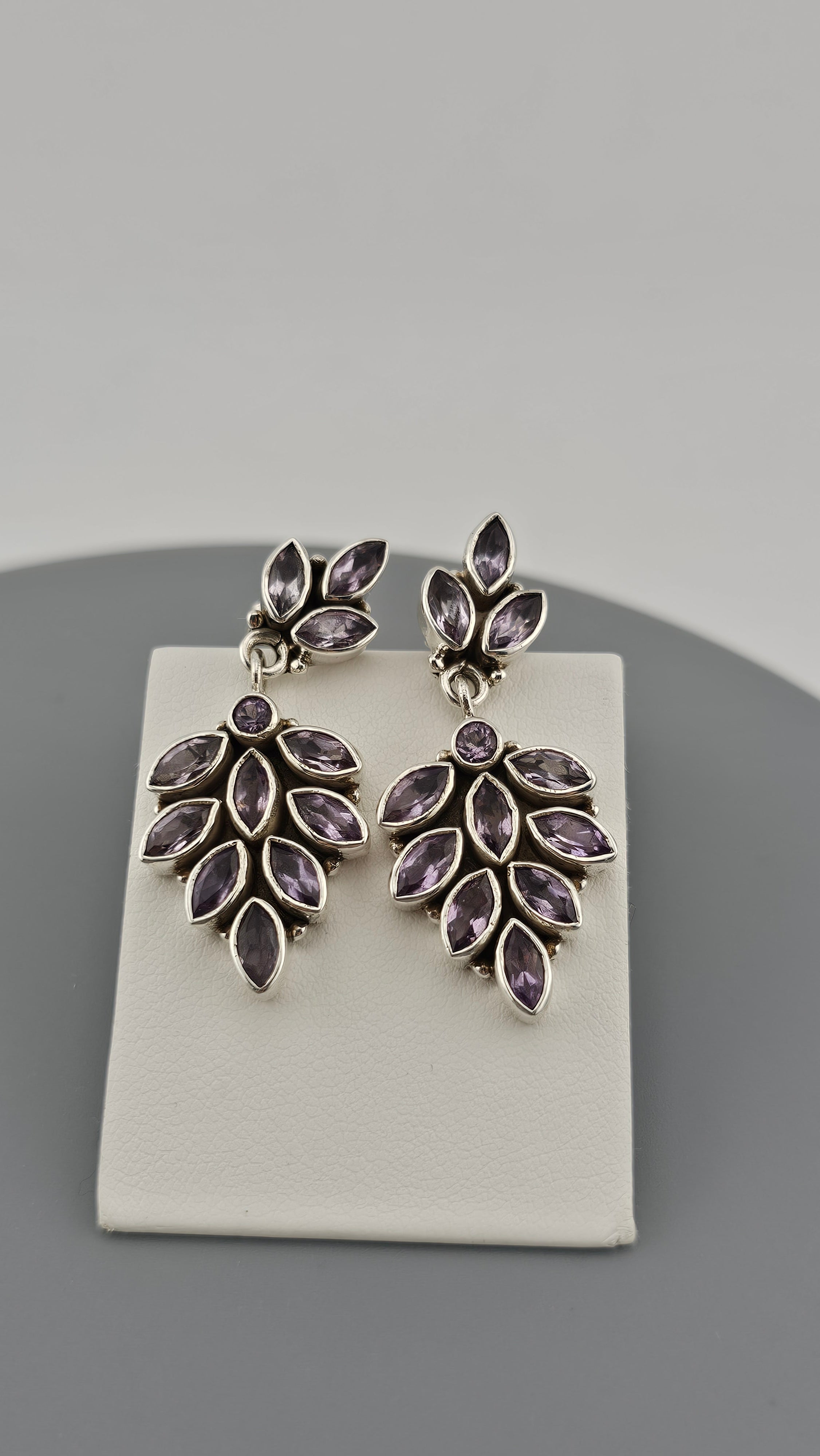 Sterling Silver Drop Dangle Stud Earrings set with Natural Amethyst