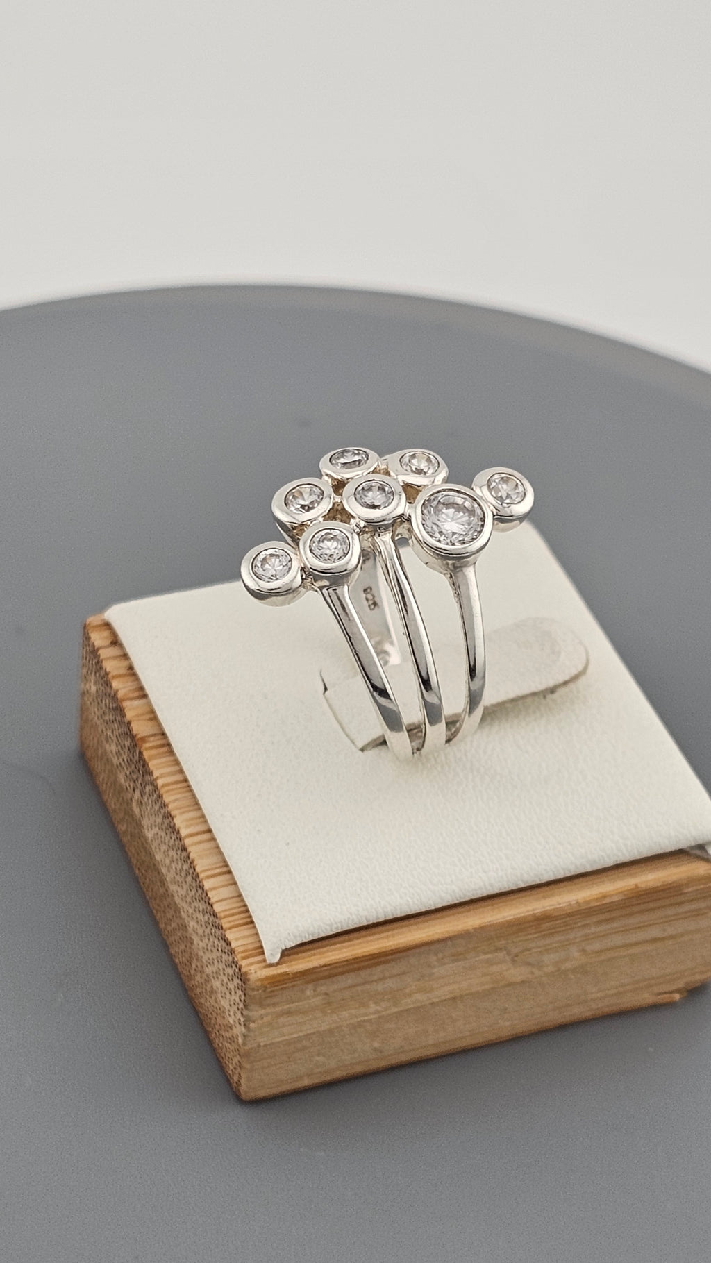 Sterling Silver Bubble Ring set with Cubic Zirconia, size Q 1/2