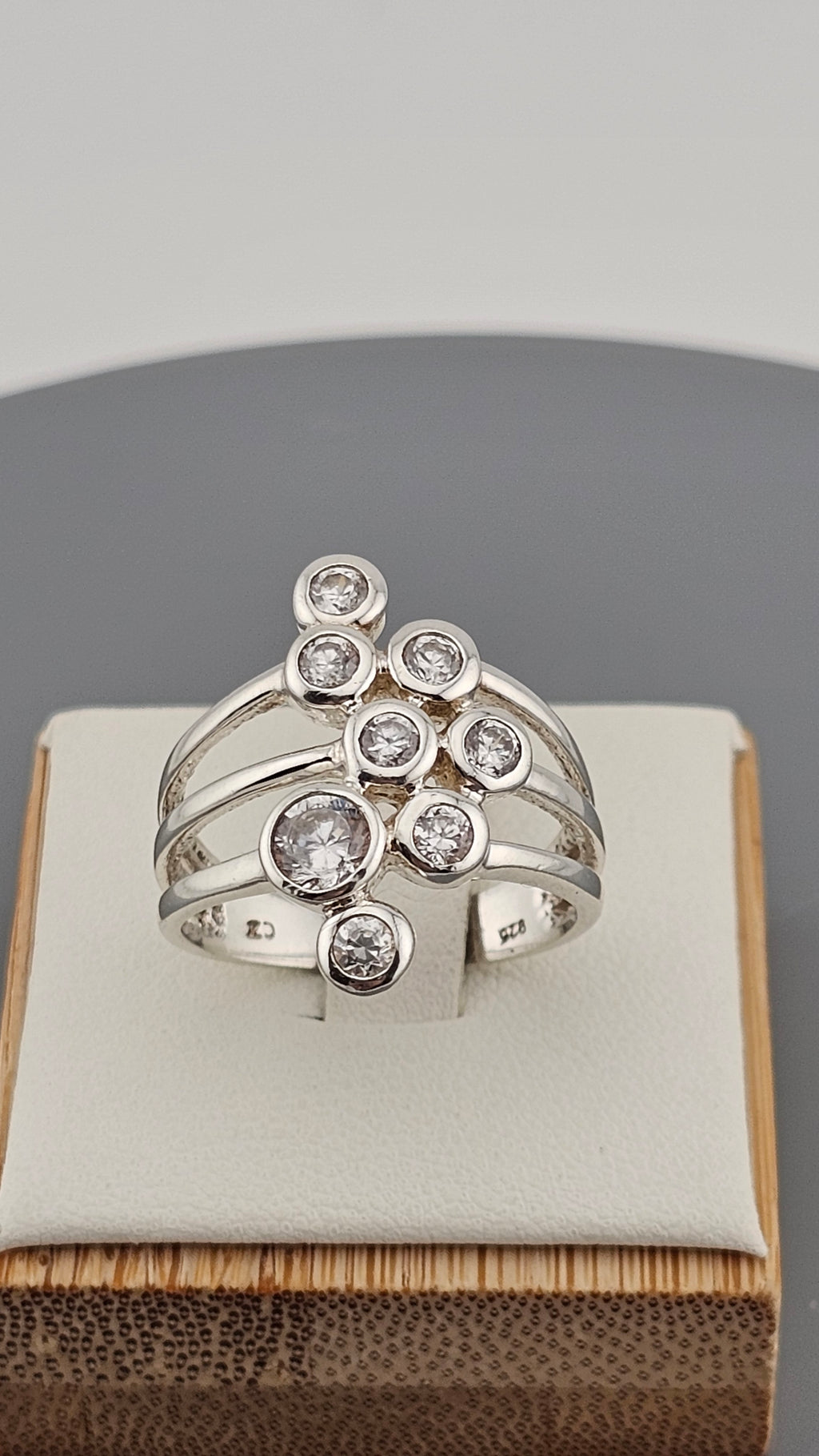 Sterling Silver Bubble Ring set with Cubic Zirconia, size Q 1/2