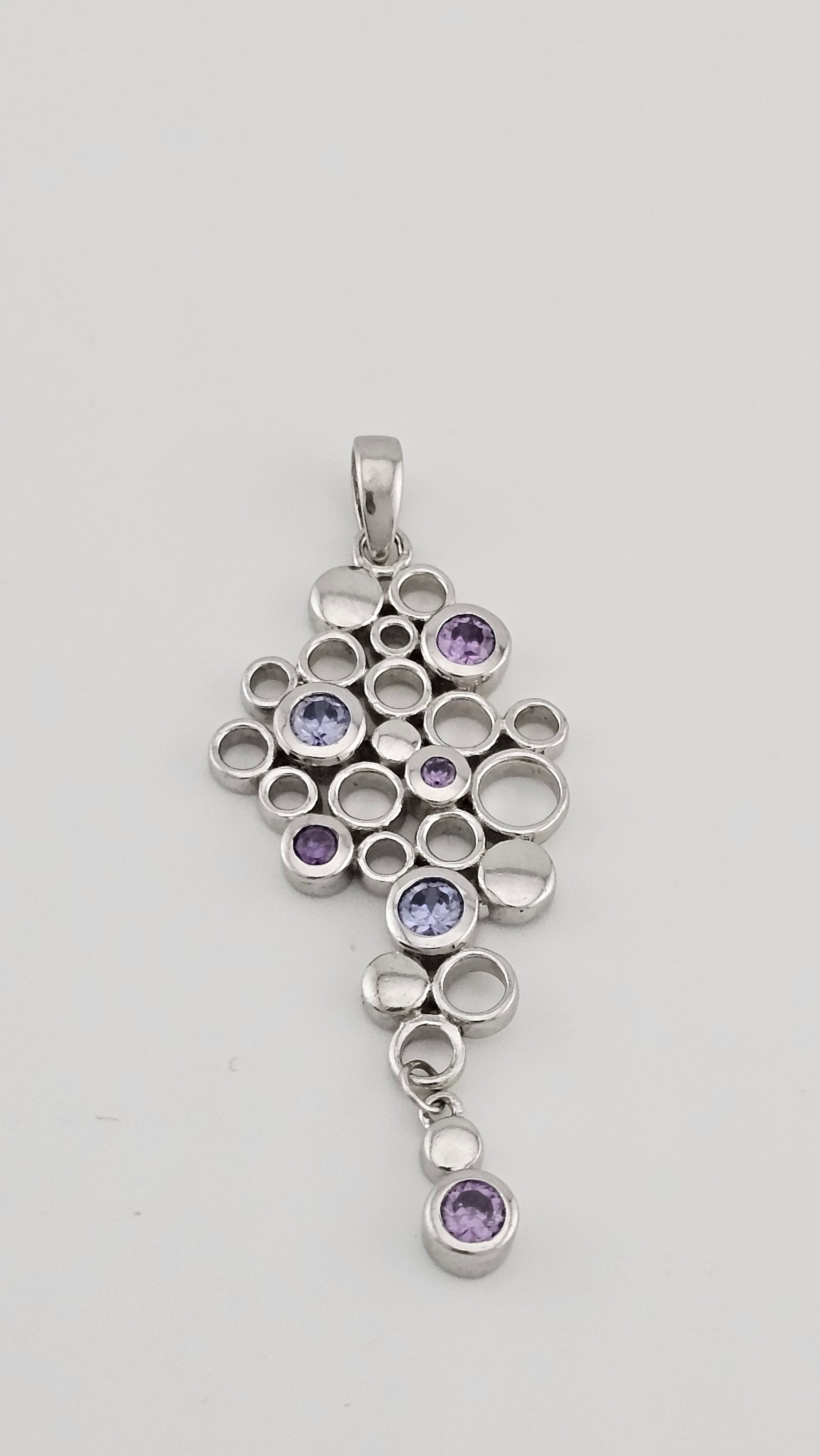 Sterling Silver Bubble Dangle Pendant set with Amethyst and Tanzanite
