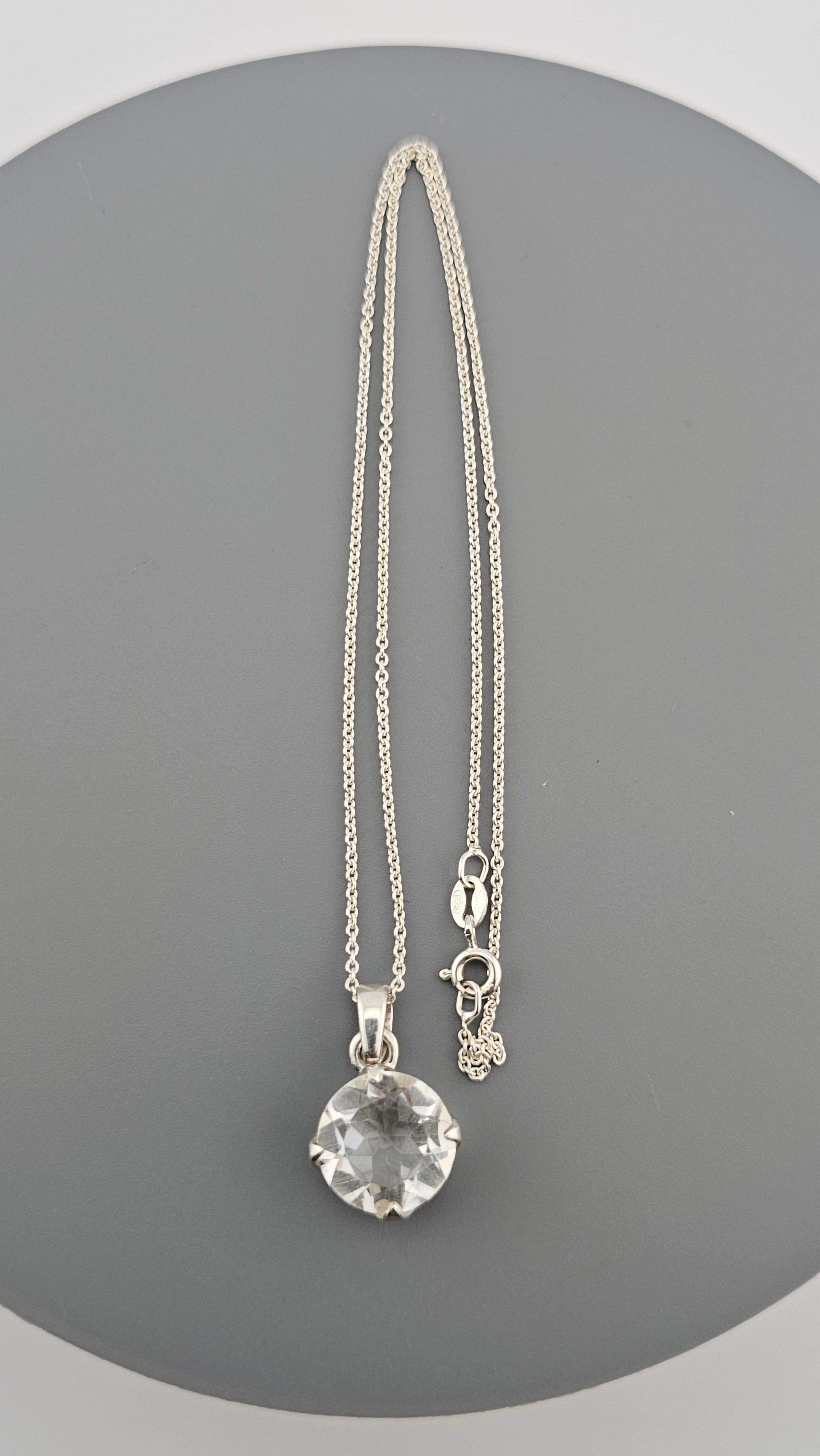 925 Sterling Silver Necklace Pendant Featuring Clear Rock Crystal