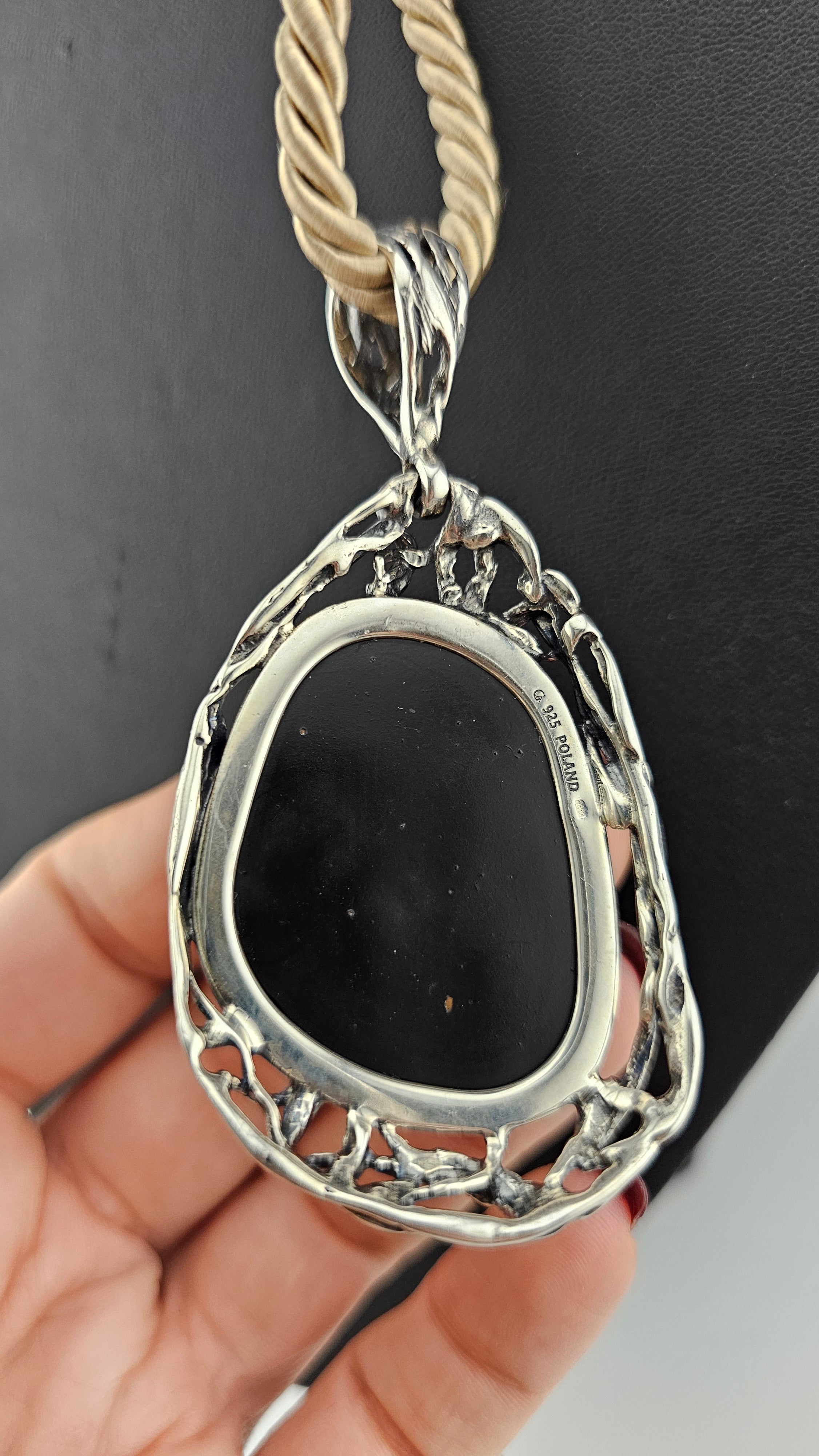 Solid Sterling Silver & Amber Teardrop Pendant Necklace | 43g Hallmarked