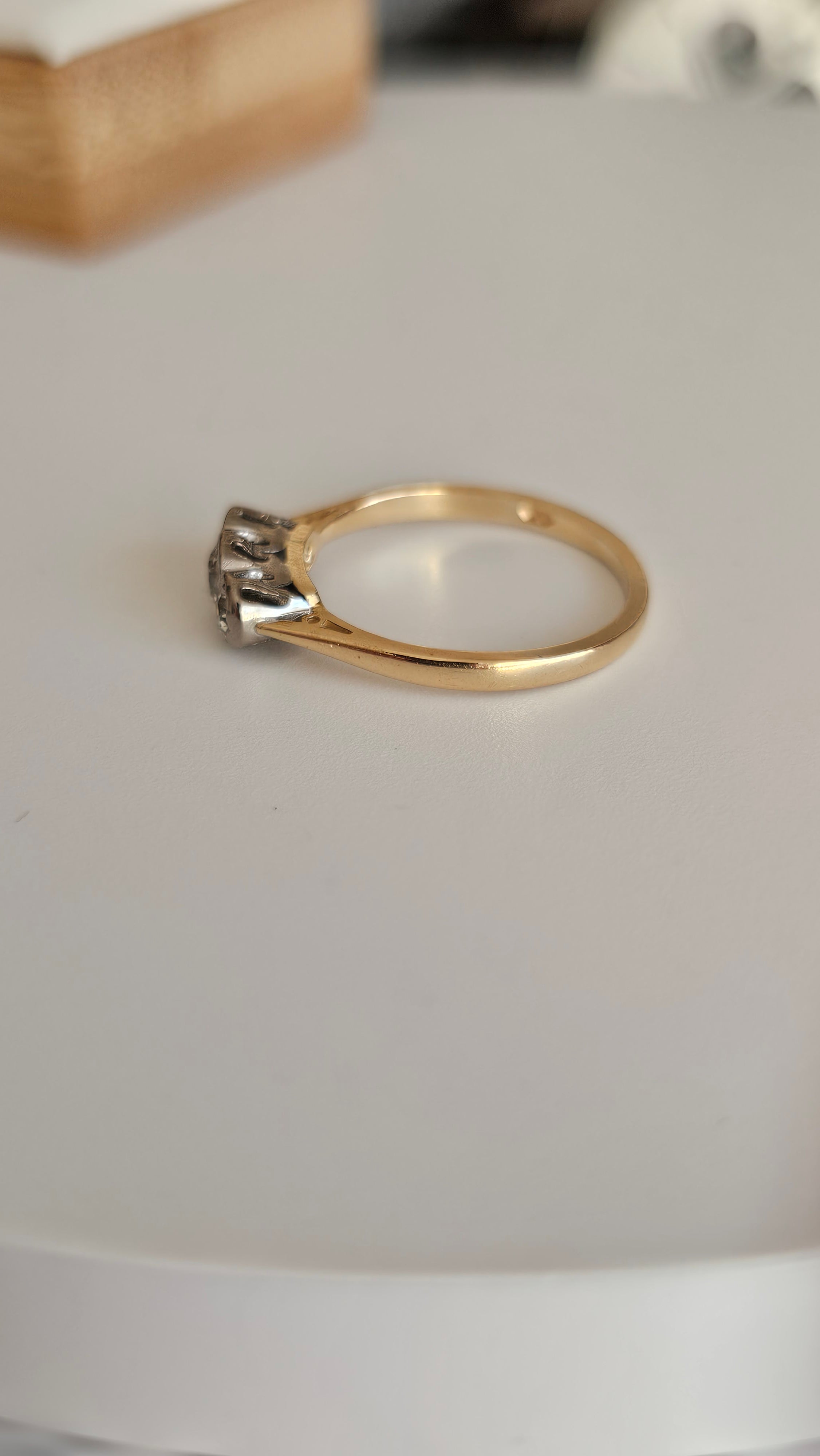 18k Yellow Gold Platinum Diamond Trilogy Ring 0.30ct Size M Vintage 1976