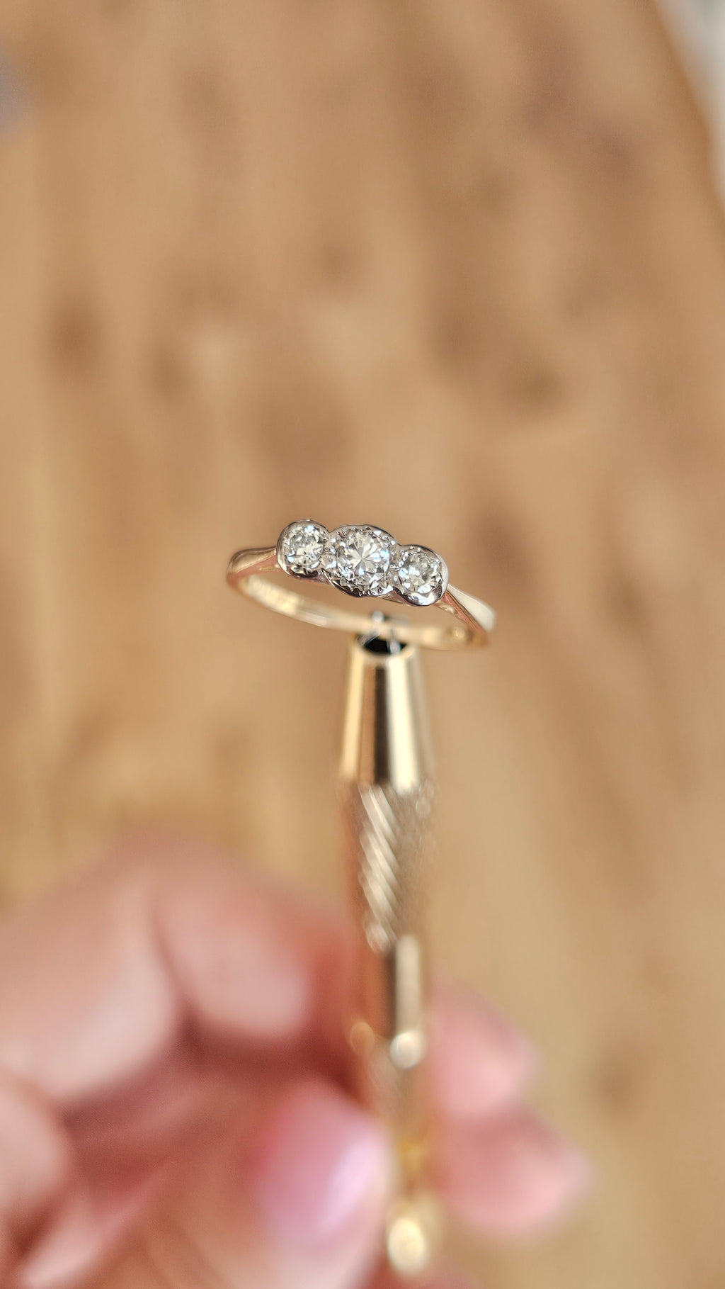 18k Yellow Gold Platinum Diamond Trilogy Ring 0.30ct Size M Vintage 1976