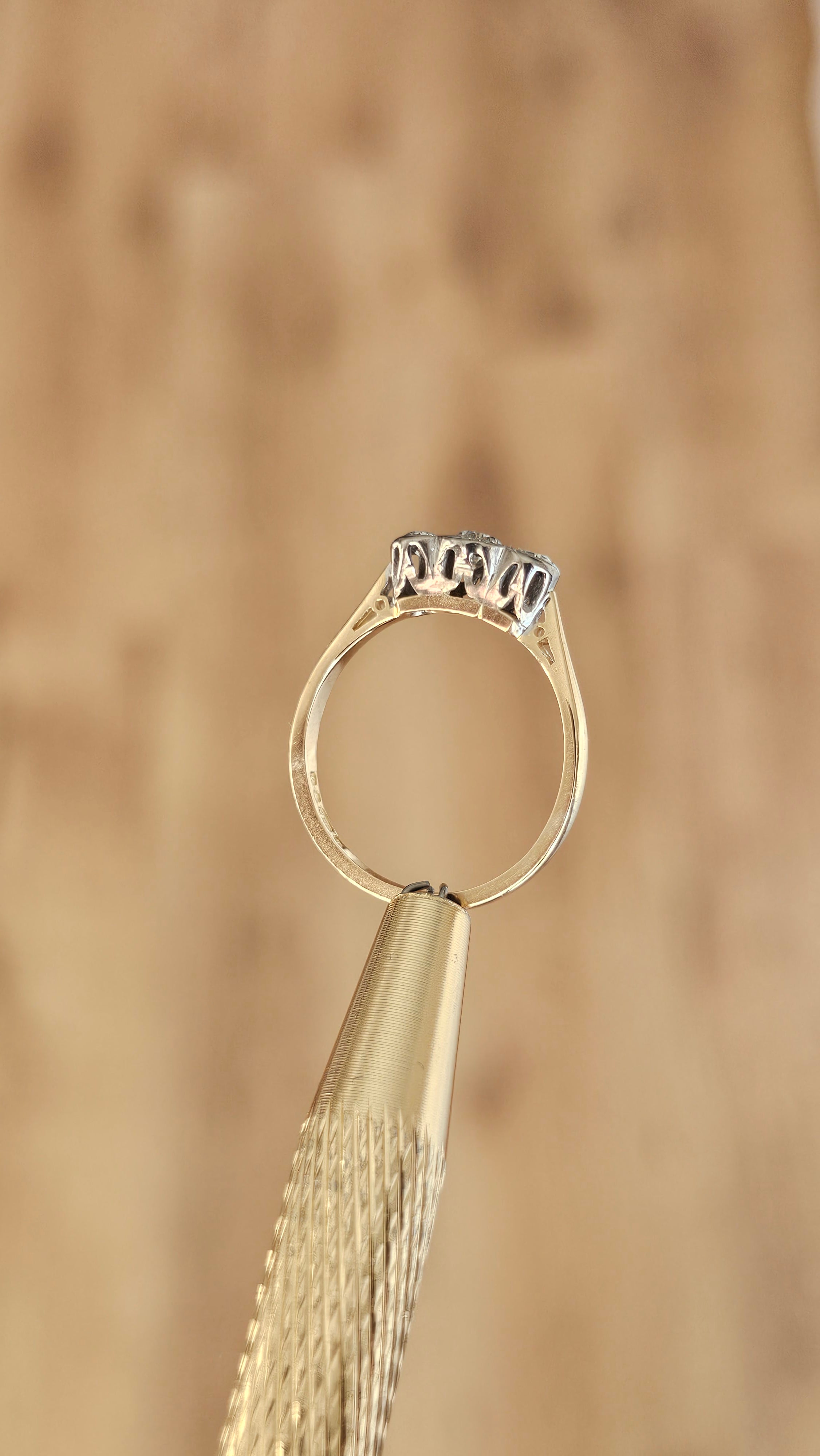 18k Yellow Gold Platinum Diamond Trilogy Ring 0.30ct Size M Vintage 1976