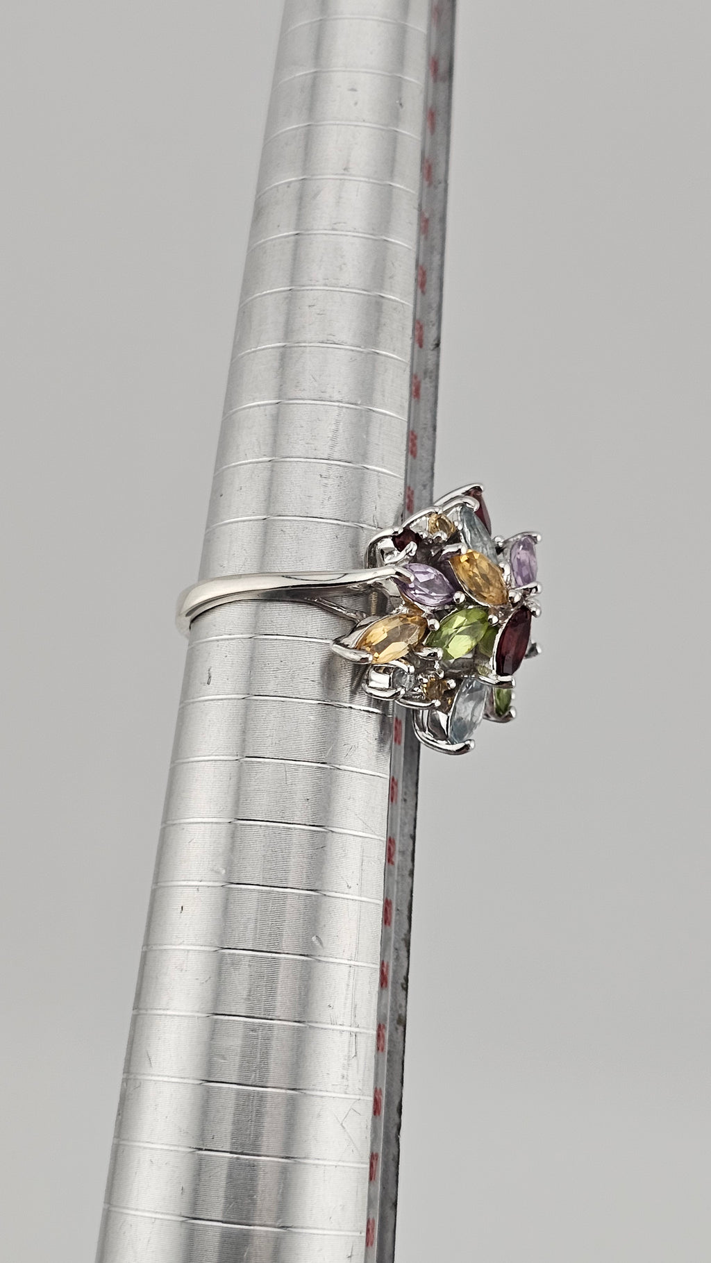 925 Sterling Silver Multi-Gemstone Cluster Statement Ring - Size Q 1/2 (US 8.5)