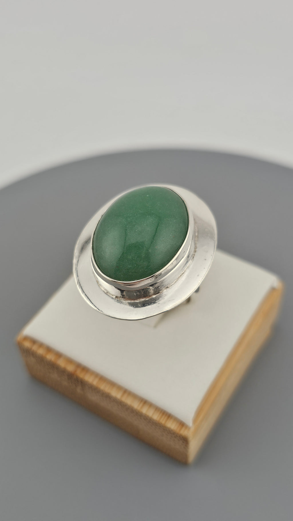 Bold 925 Sterling Silver Green Aventurine Cabochon Statement Ring - Size L 1/2 (US 6)