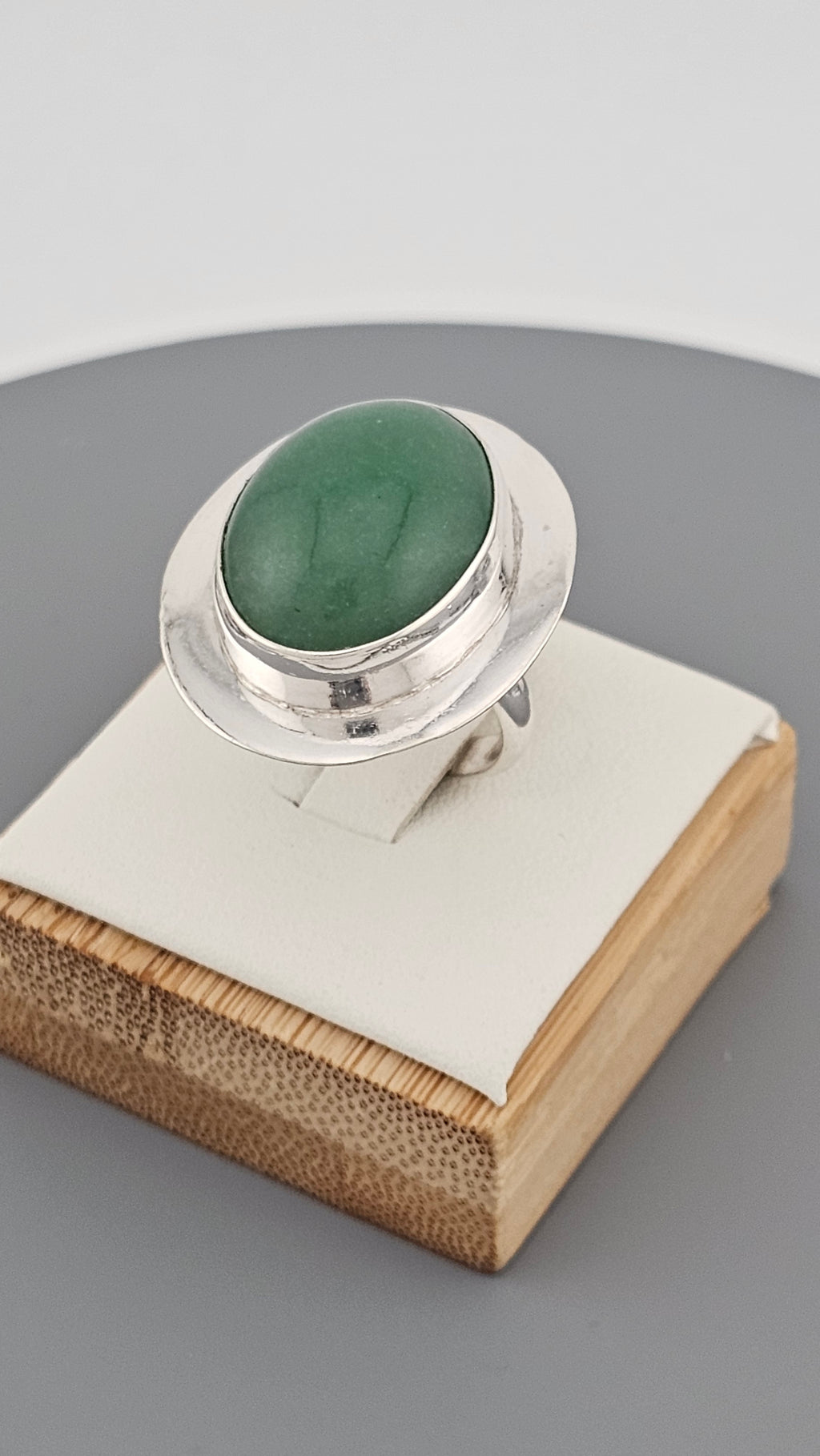 Bold 925 Sterling Silver Green Aventurine Cabochon Statement Ring - Size L 1/2 (US 6)