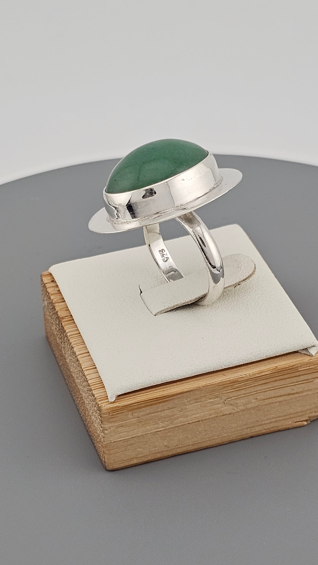 Bold 925 Sterling Silver Green Aventurine Cabochon Statement Ring - Size L 1/2 (US 6)