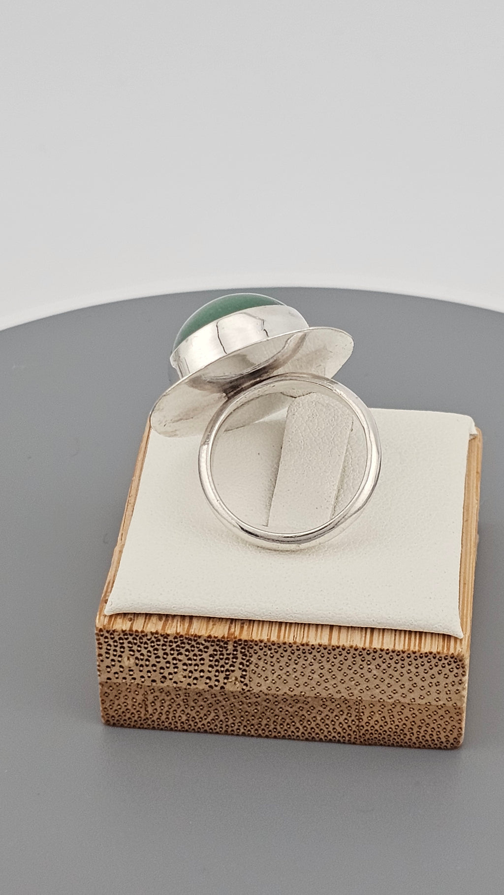 Bold 925 Sterling Silver Green Aventurine Cabochon Statement Ring - Size L 1/2 (US 6)