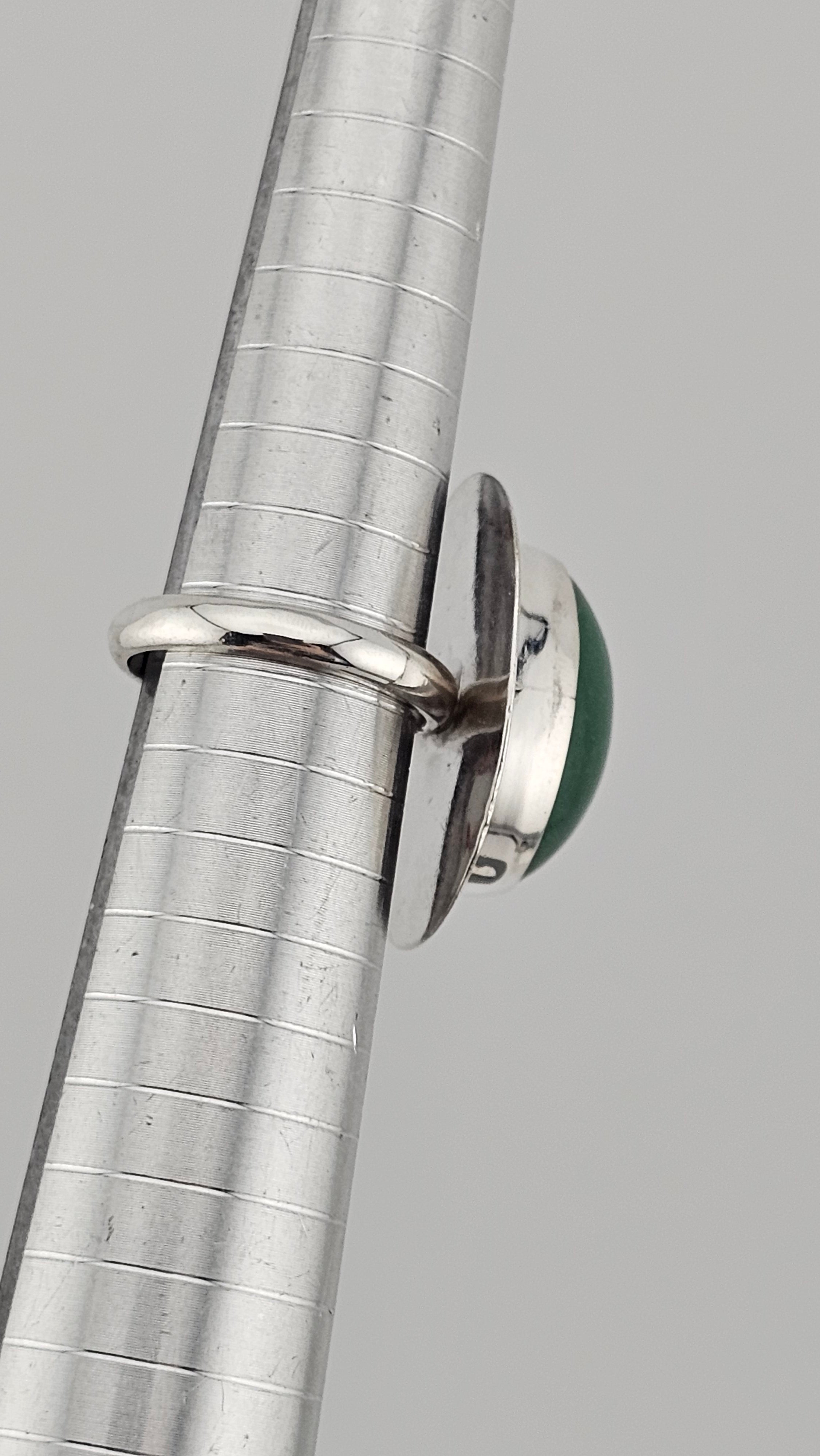 Bold 925 Sterling Silver Green Aventurine Cabochon Statement Ring - Size L 1/2 (US 6)