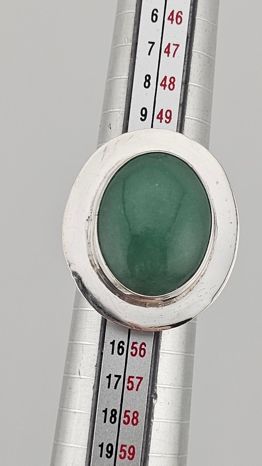 Bold 925 Sterling Silver Green Aventurine Cabochon Statement Ring - Size L 1/2 (US 6)